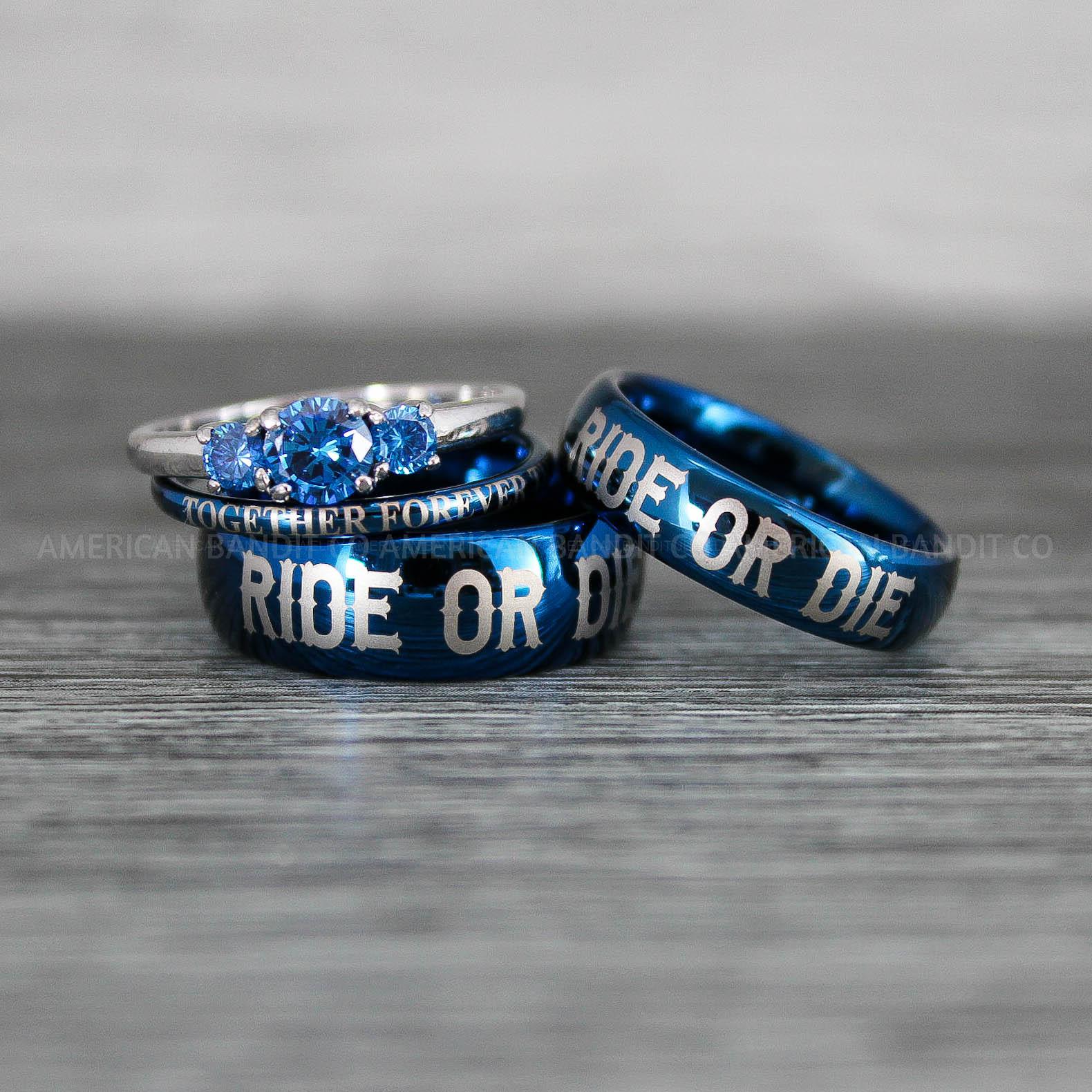 IMG_8541 Ride or Die Rings, Ride or Die, Ride or Die Wedding Rings, Ride or Die Wedding Bands, Blue Wedding Rings, Blue Wedding Bands, Biker Rings - Image 1