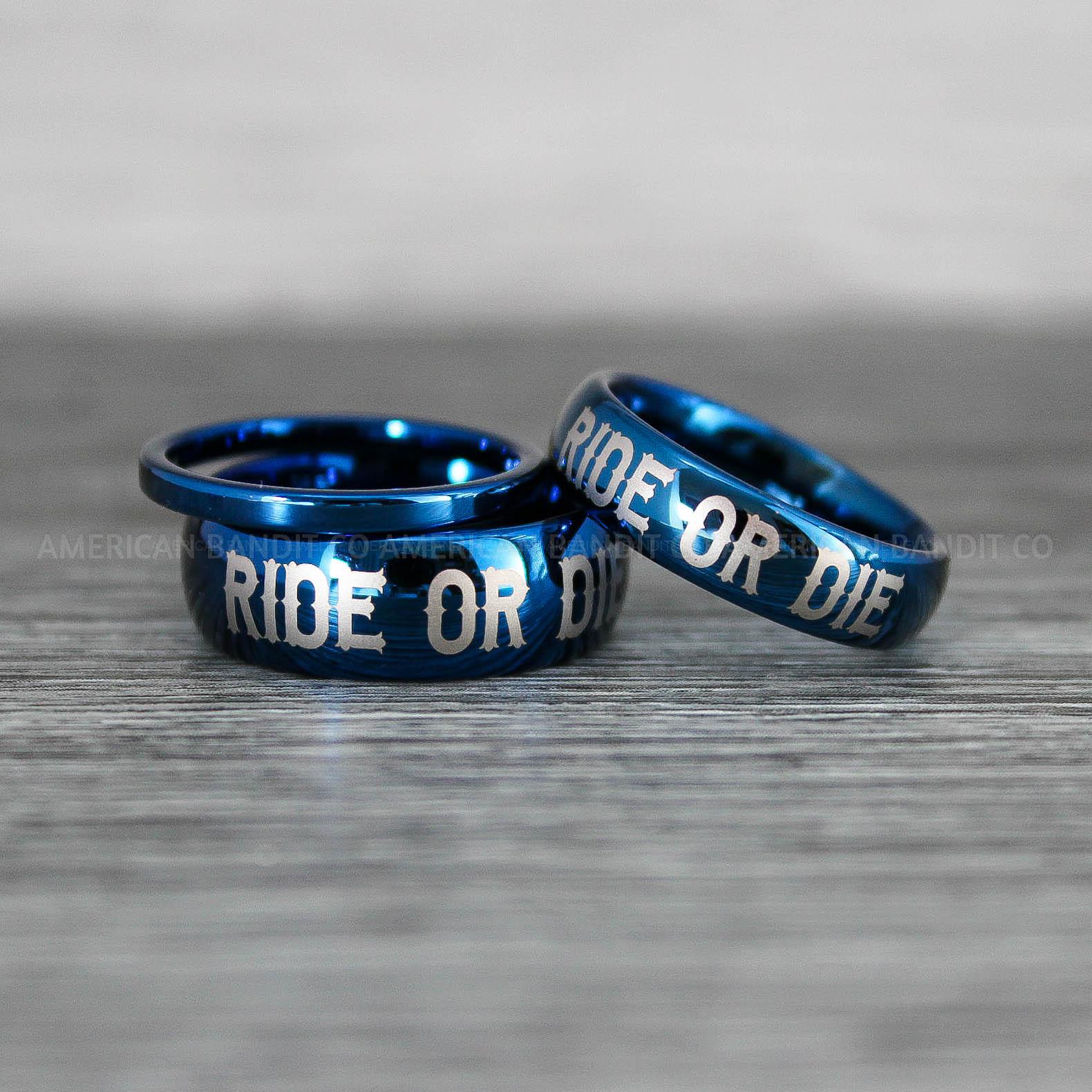 IMG_8542 Ride or Die Rings, Ride or Die, Ride or Die Wedding Rings, Ride or Die Wedding Bands, Blue Wedding Rings, Blue Wedding Bands, Biker Rings - Image 1