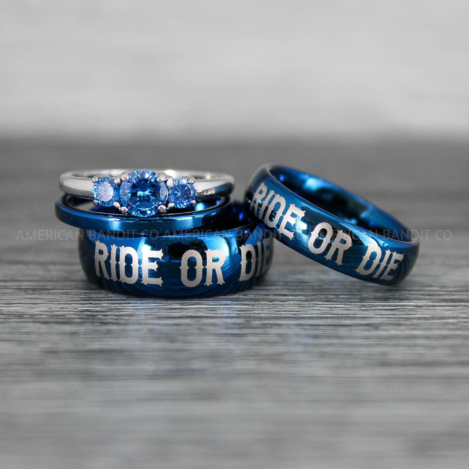 IMG_8543 Ride or Die Rings, Ride or Die, Ride or Die Wedding Rings, Ride or Die Wedding Bands, Blue Wedding Rings, Blue Wedding Bands, Biker Rings - Image 1
