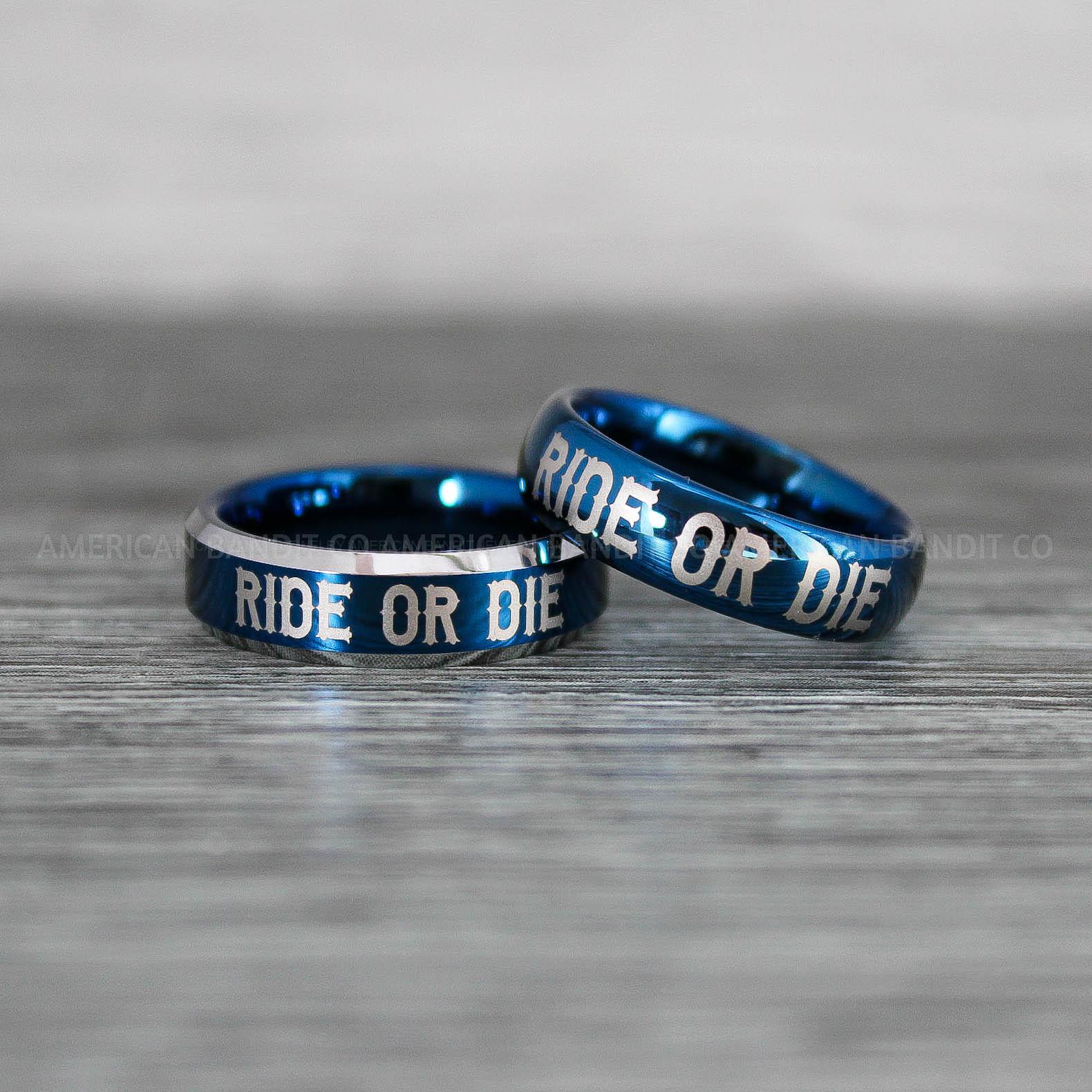 IMG_8544 Ride or Die Rings, Ride or Die, Ride or Die Wedding Rings, Ride or Die Wedding Bands, Blue Wedding Rings, Blue Wedding Bands, Biker Rings - Image 1