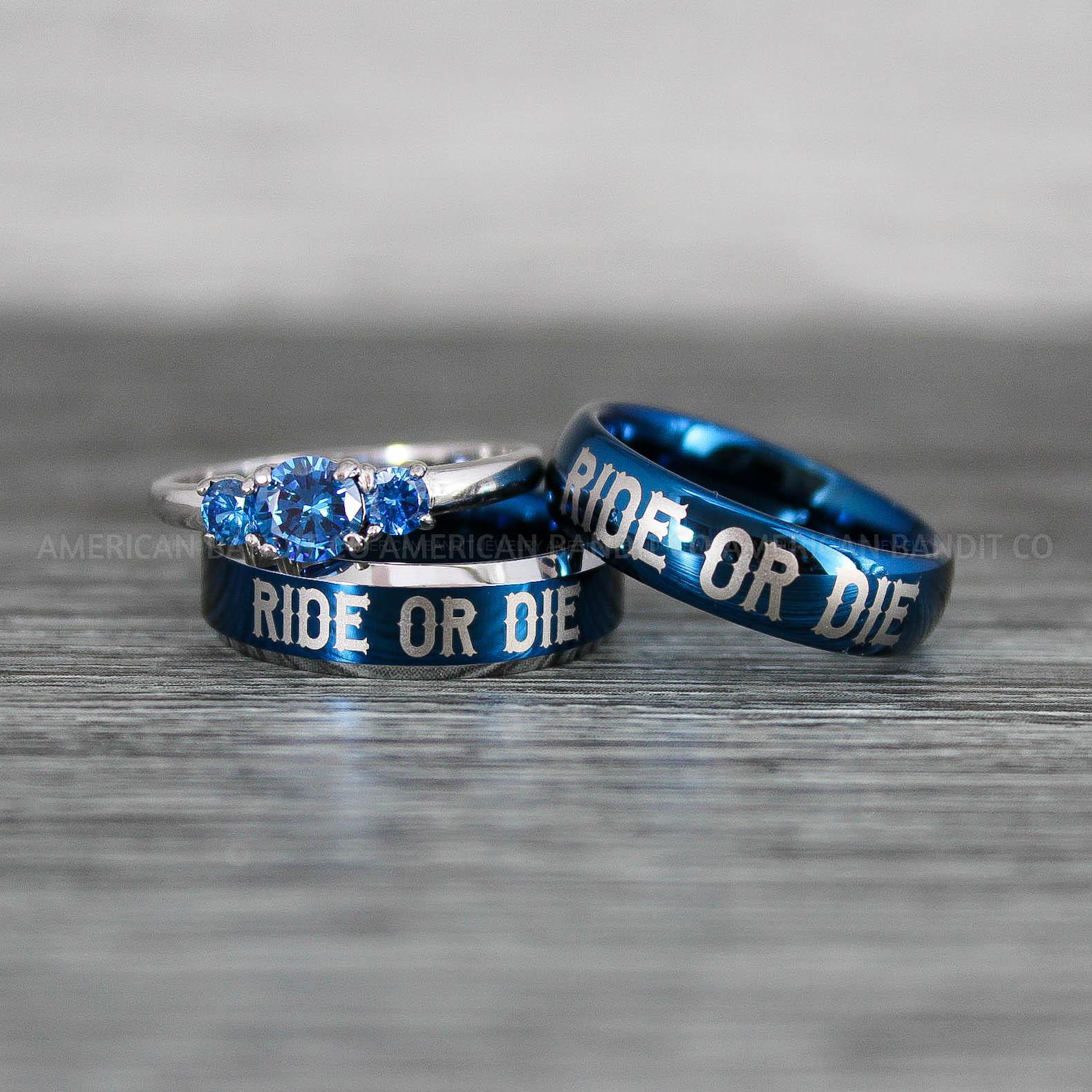 IMG_8545 Ride or Die Rings, Ride or Die, Ride or Die Wedding Rings, Ride or Die Wedding Bands, Blue Wedding Rings, Blue Wedding Bands, Biker Rings - Image 1