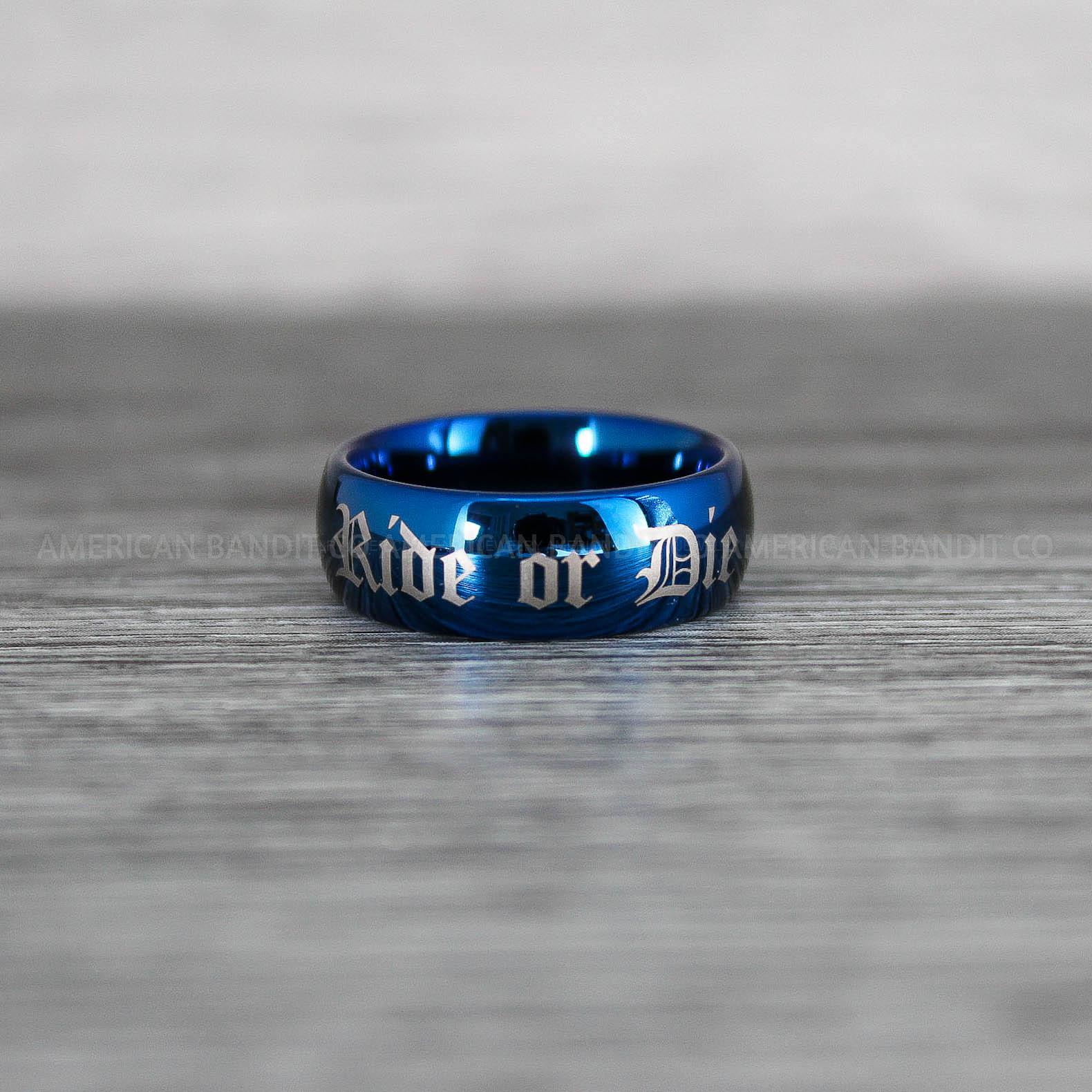 IMG_8546 Ride or Die Rings, Ride or Die, Ride or Die Wedding Rings, Ride or Die Wedding Bands, Blue Wedding Rings, Blue Wedding Bands, Biker Rings - Image 1