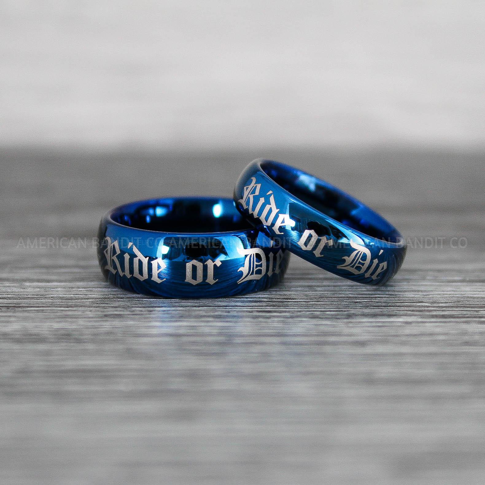 IMG_8547 Ride or Die Rings, Ride or Die, Ride or Die Wedding Rings, Ride or Die Wedding Bands, Blue Wedding Rings, Blue Wedding Bands, Biker Rings - Image 1