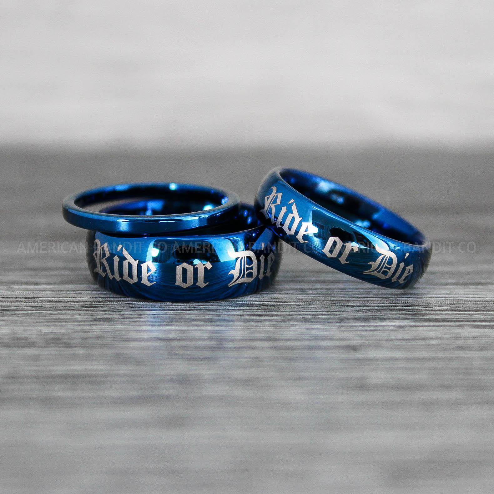 IMG_8549 Ride or Die Rings, Ride or Die, Ride or Die Wedding Rings, Ride or Die Wedding Bands, Blue Wedding Rings, Blue Wedding Bands, Biker Rings - Image 1