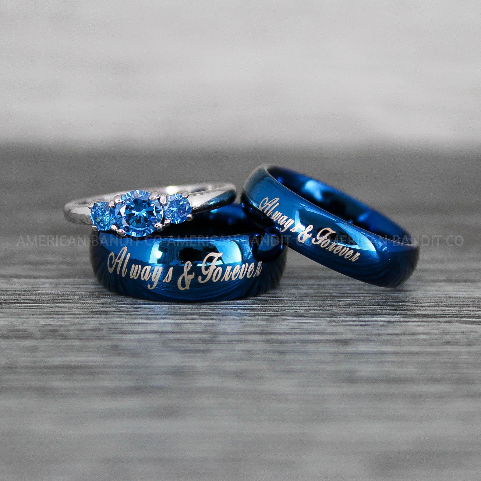 IMG_8552 Always and Forever Rings, Couple Rings, Couple Wedding Bands, Matching Couple Rings, Couple Jewelry, Blue Wedding Rings - Image 1