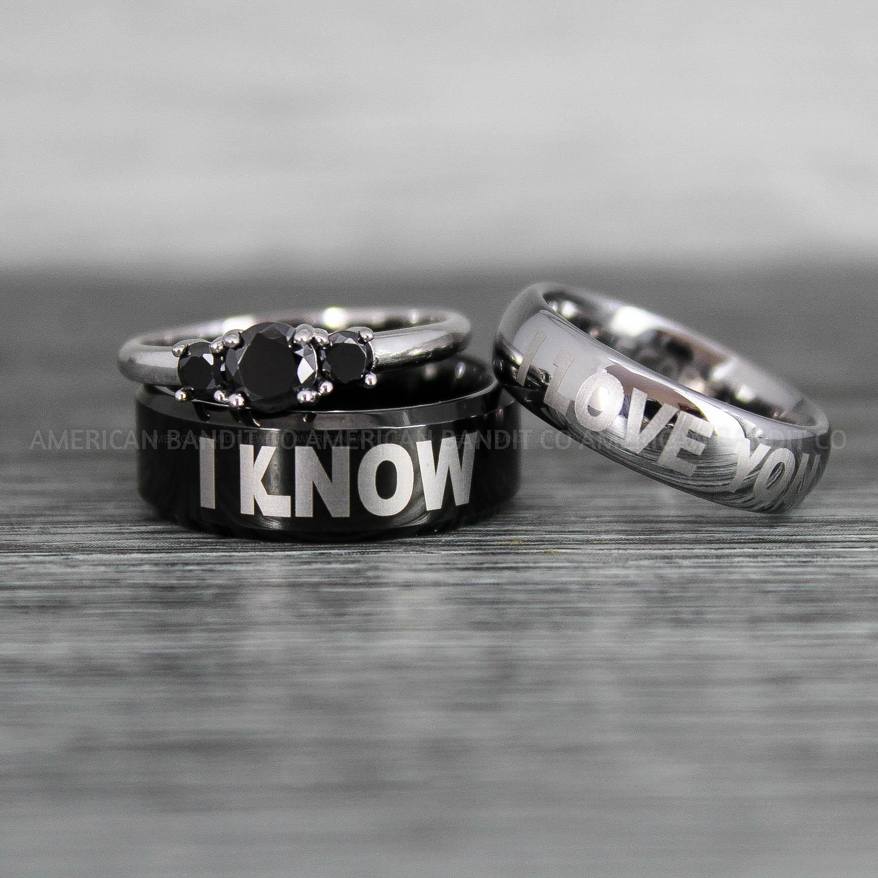 IMG_8568 I Love You I Know Rings, Aurebesh Rings, Black Wedding Bands, Aurebesh Wedding Bands, Aurebesh Wedding Rings, Aurebesh Jewelry - Image 1