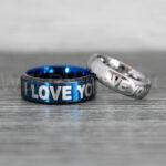 I Love You I Know Rings, Aurebesh Rings, Blue Wedding Bands, Aurebesh Wedding Bands, Aurebesh Wedding Rings, Aurebesh Jewelry
