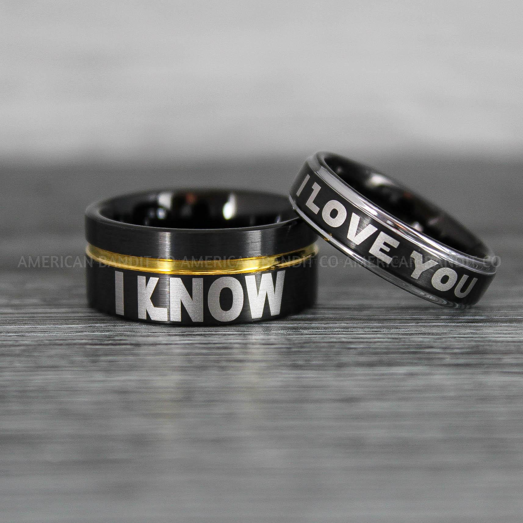 IMG_8585 I Love You I Know Rings, Aurebesh Rings, Black Wedding Bands, Aurebesh Wedding Bands, Aurebesh Wedding Rings, Aurebesh Jewelry - Image 1