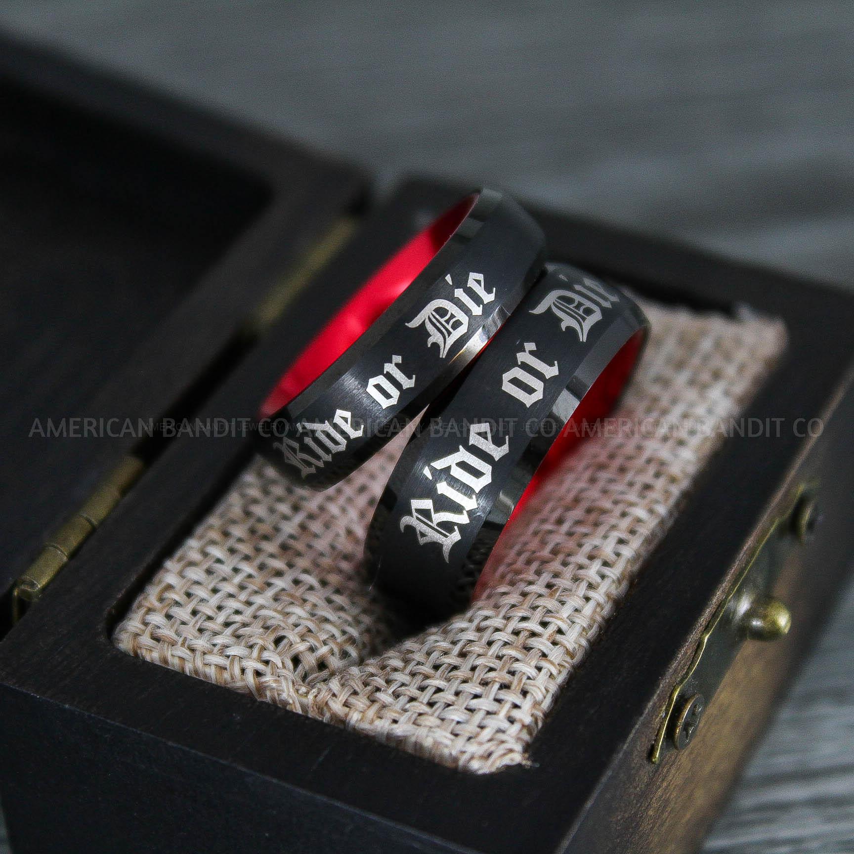 IMG_8588 Ride or Die Rings, Ride or Die, Ride or Die Wedding Rings, Ride or Die Wedding Bands, Black Wedding Rings, Black Wedding Bands, Biker Rings - Image 1