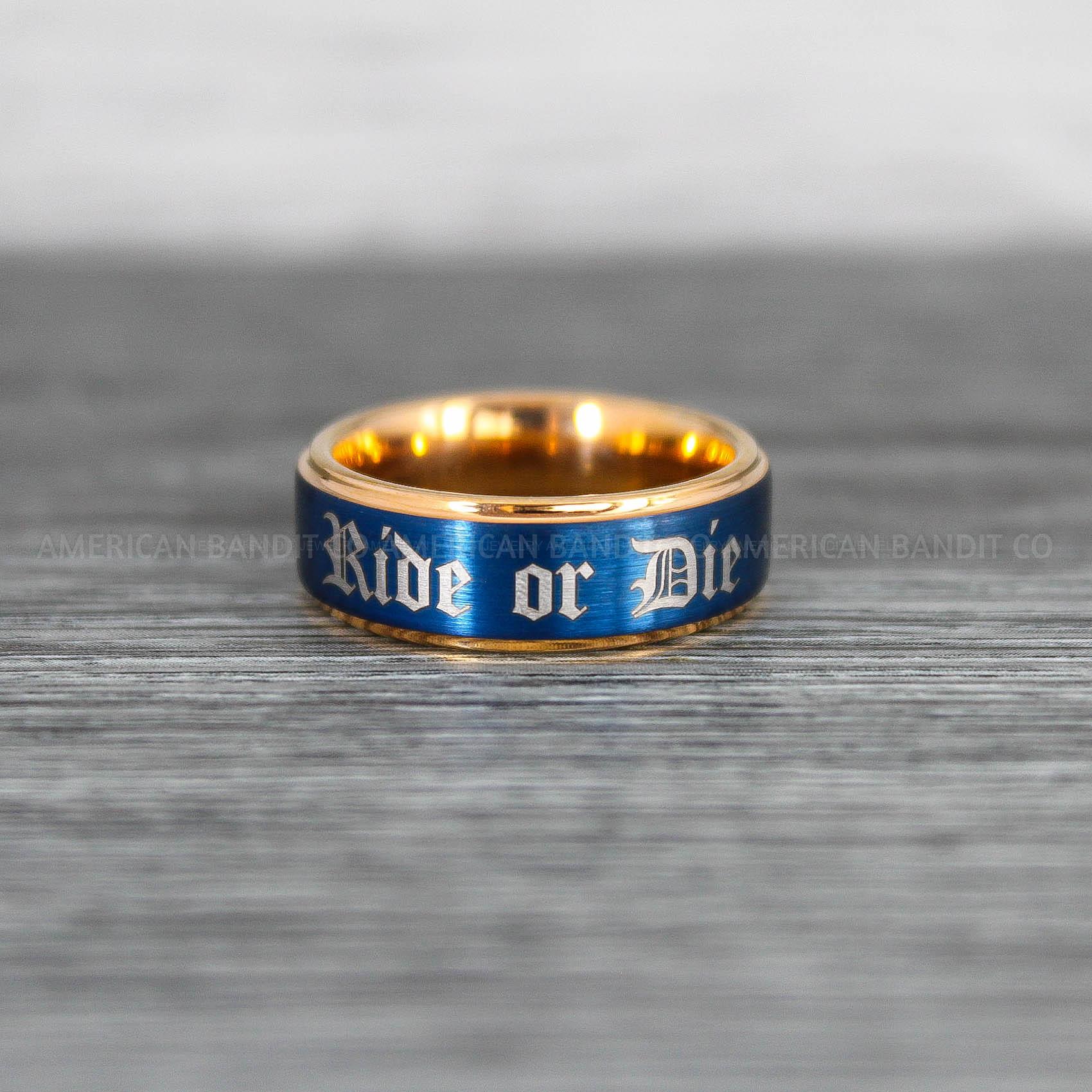 IMG_8600 Ride or Die Rings, Ride or Die, Ride or Die Wedding Rings, Ride or Die Wedding Bands, Rose Gold Wedding Rings, Blue Wedding Bands, Biker Rings - Image 1