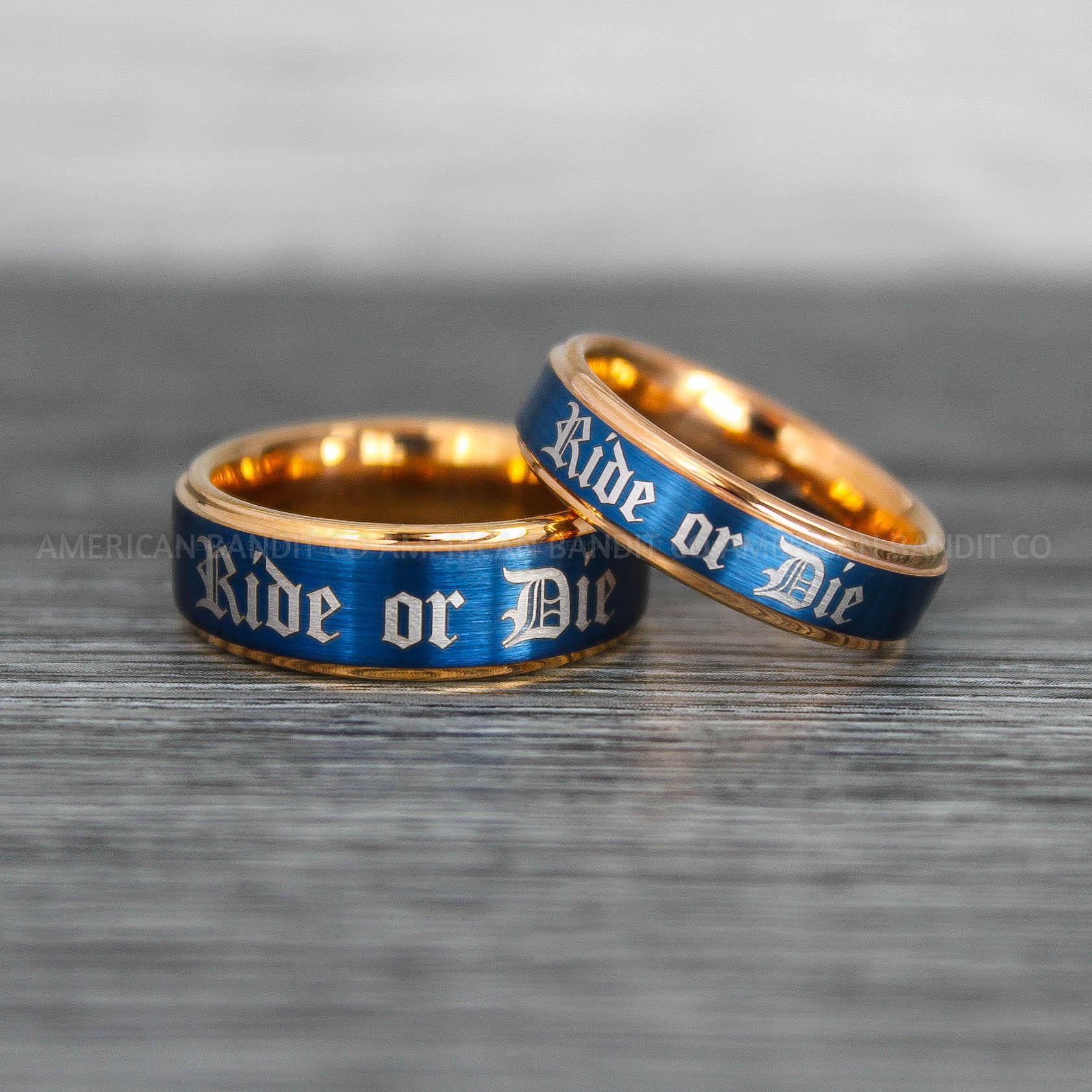 IMG_8601 Ride or Die Rings, Ride or Die, Ride or Die Wedding Rings, Ride or Die Wedding Bands, Rose Gold Wedding Rings, Blue Wedding Bands, Biker Rings - Image 1