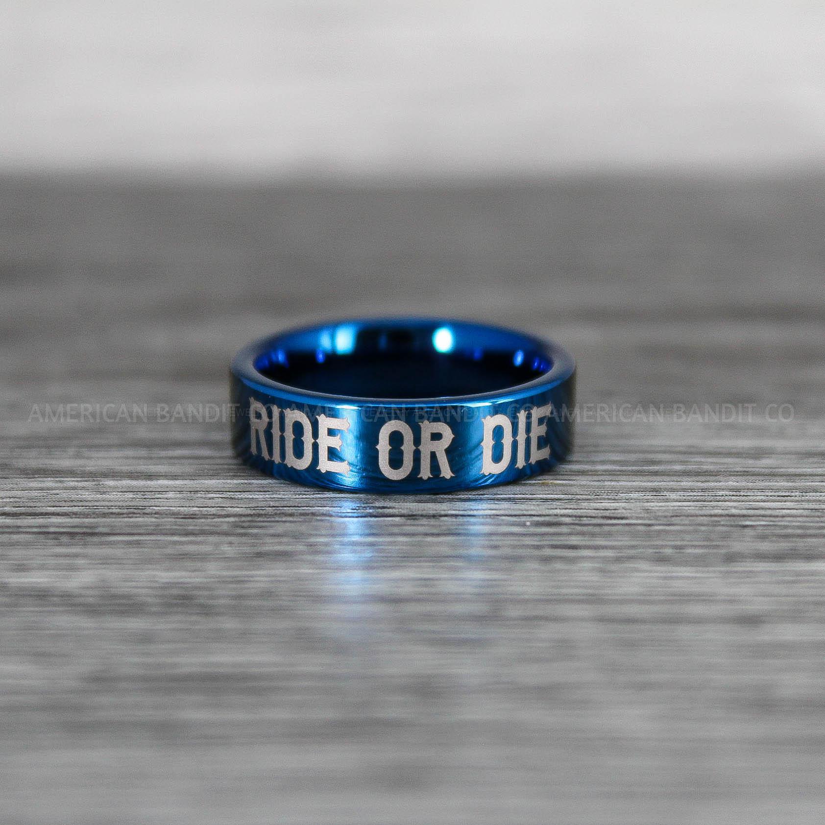 IMG_8602 Ride or Die Rings, Ride or Die, Ride or Die Wedding Rings, Ride or Die Wedding Bands, Blue Wedding Rings, Blue Wedding Bands, Biker Rings - Image 1