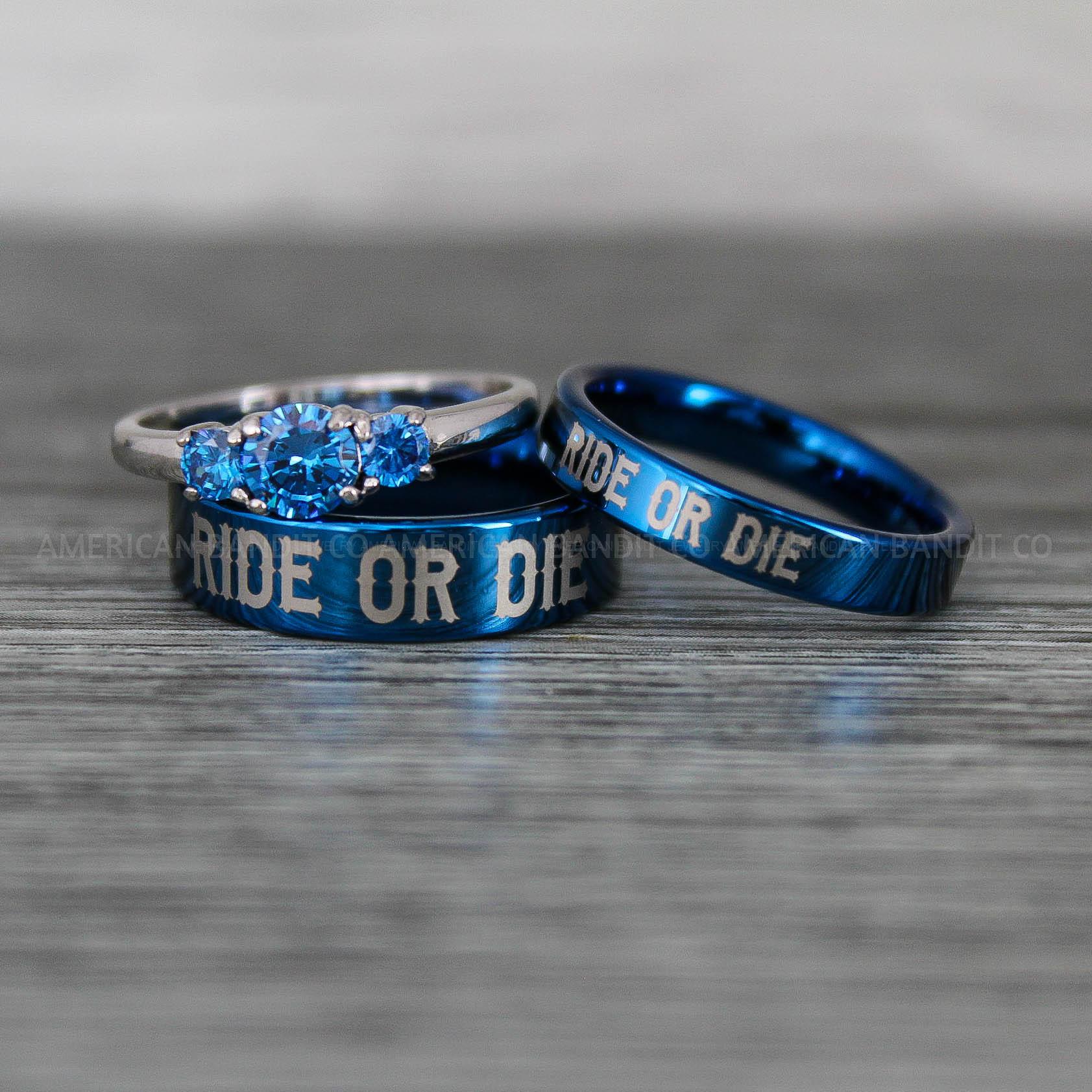 IMG_8605 Ride or Die Rings, Ride or Die, Ride or Die Wedding Rings, Ride or Die Wedding Bands, Blue Wedding Rings, Blue Wedding Bands, Biker Rings - Image 1