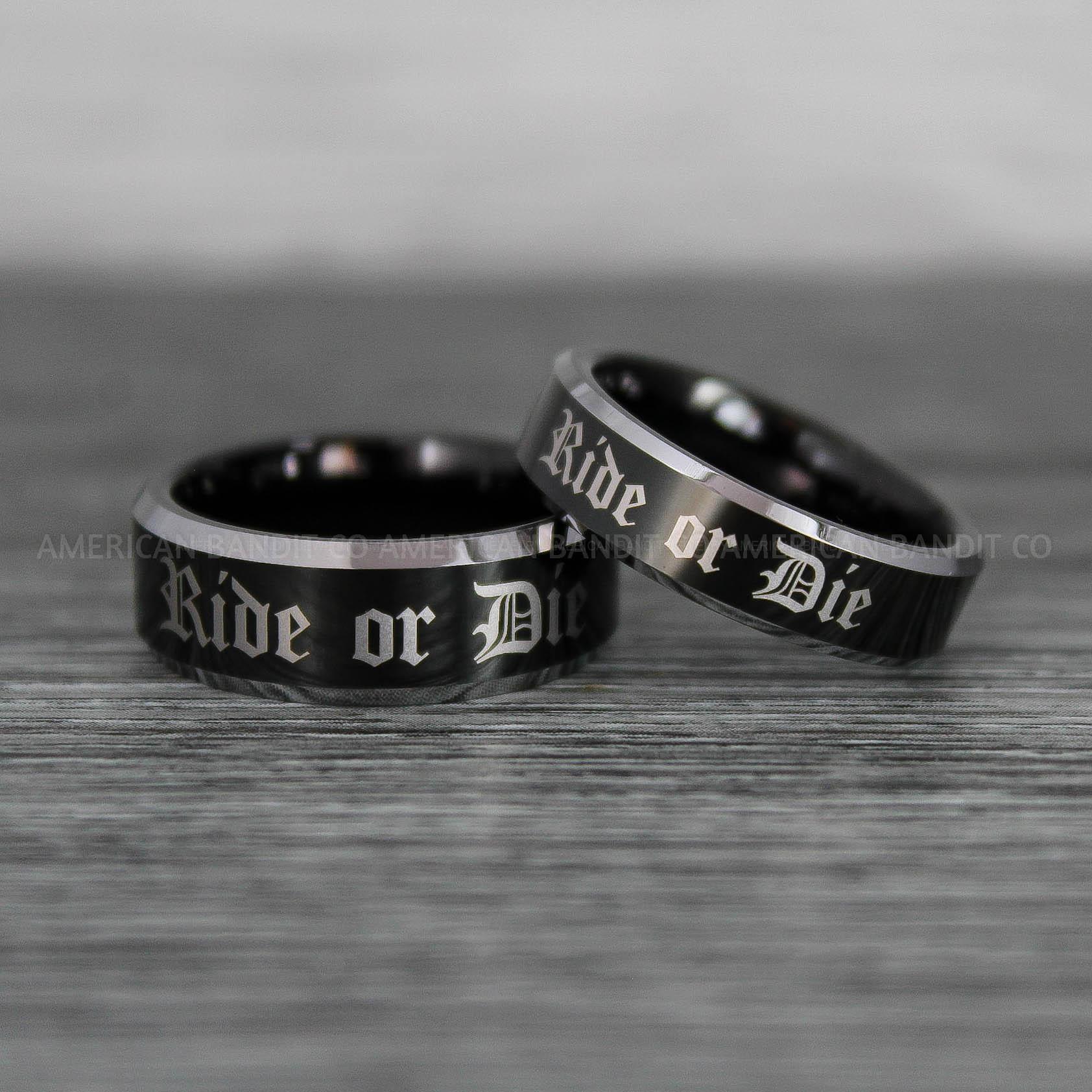 IMG_8608 Ride or Die Rings, Ride or Die, Ride or Die Wedding Rings, Ride or Die Wedding Bands, Black Wedding Rings, Black Wedding Bands, Biker Rings - Image 1