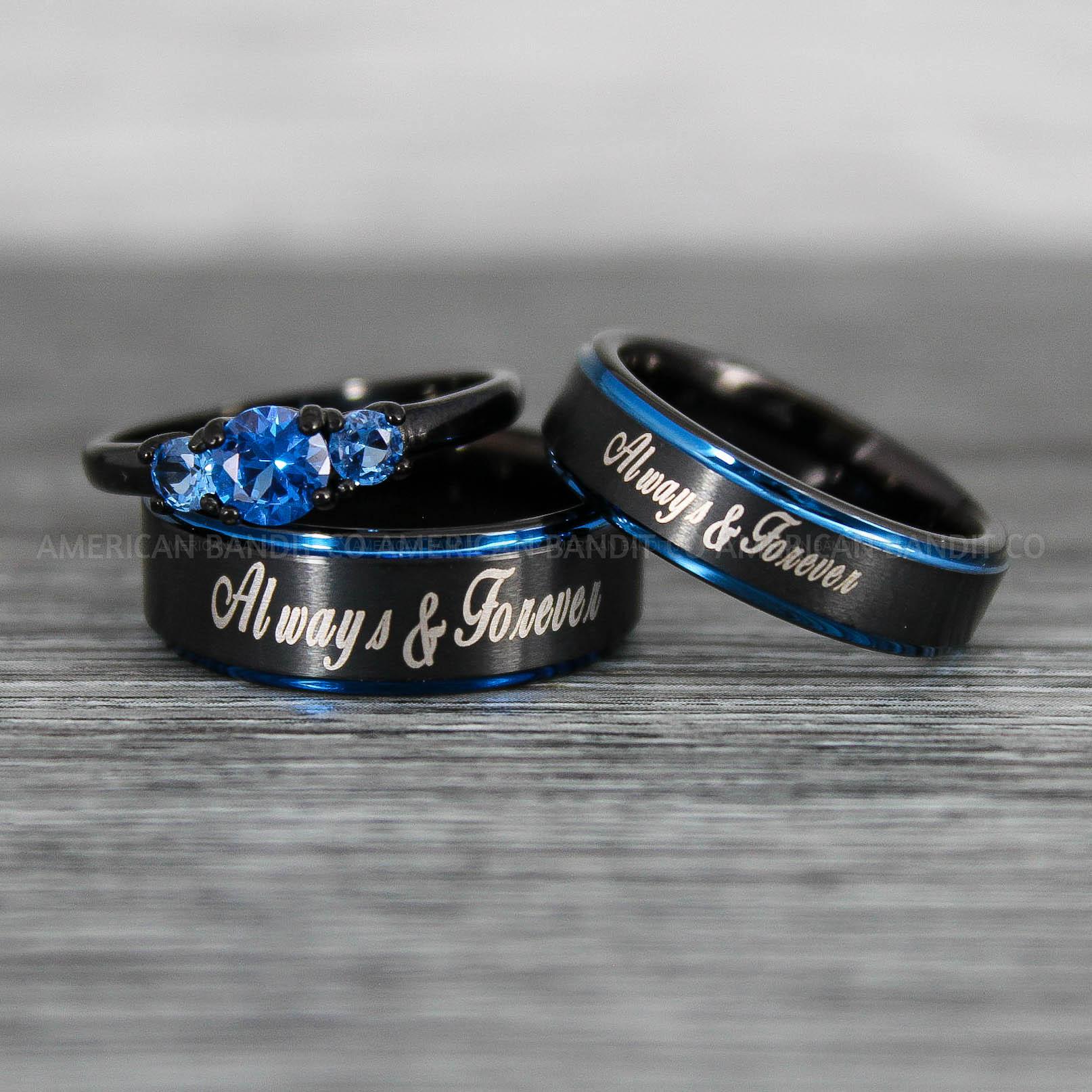 IMG_8616 Always and Forever Rings, Couple Rings, Couple Wedding Bands, Matching Couple Rings, Couple Jewelry, Black Wedding Rings - Image 1