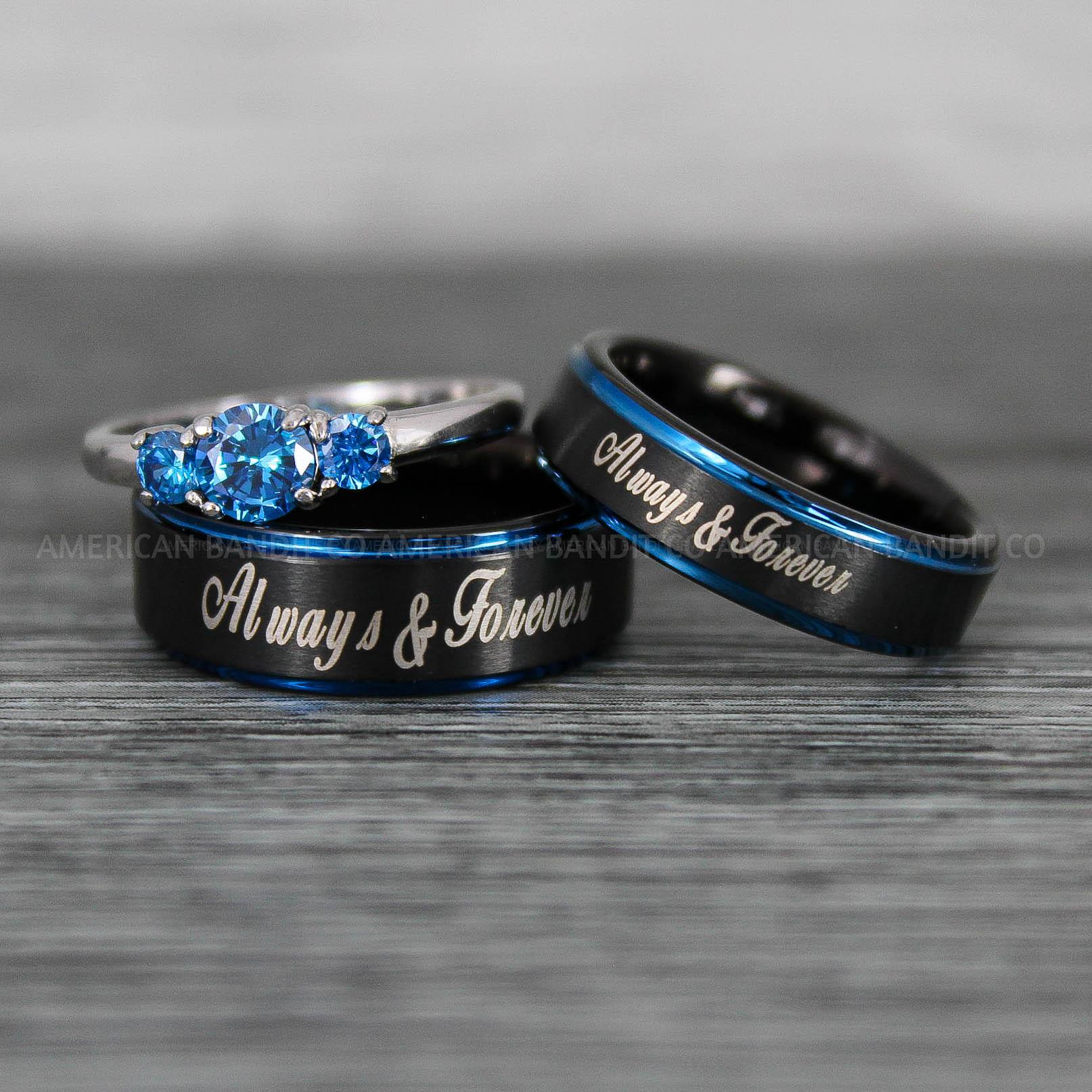 IMG_8617 Always and Forever Rings, Couple Rings, Couple Wedding Bands, Matching Couple Rings, Couple Jewelry, Black Wedding Rings - Image 1