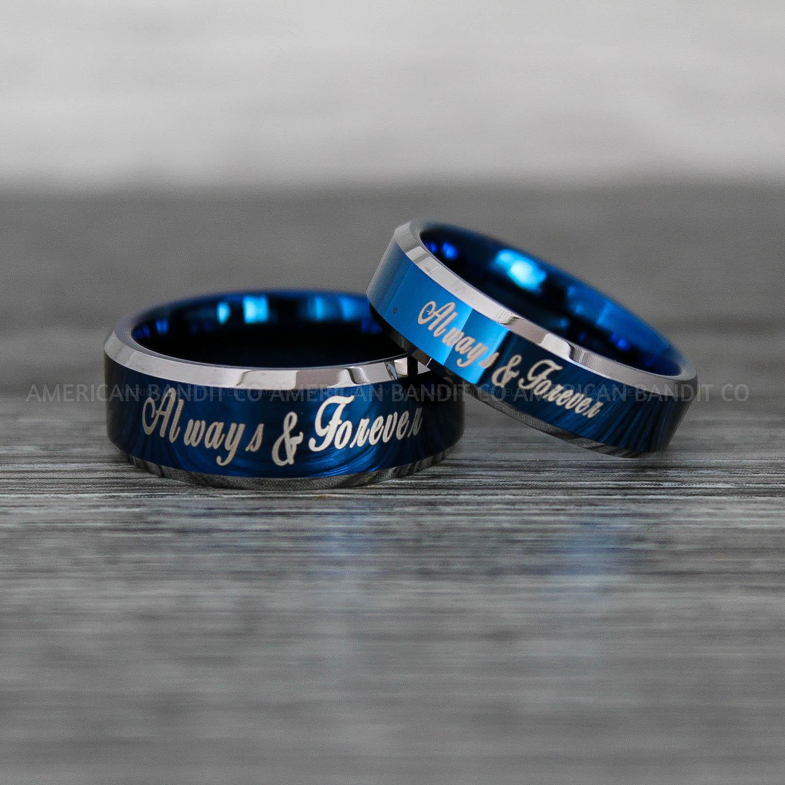IMG_8629 Always and Forever Rings, Couple Rings, Couple Wedding Bands, Matching Couple Rings, Couple Jewelry, Blue Wedding Rings - Image 1