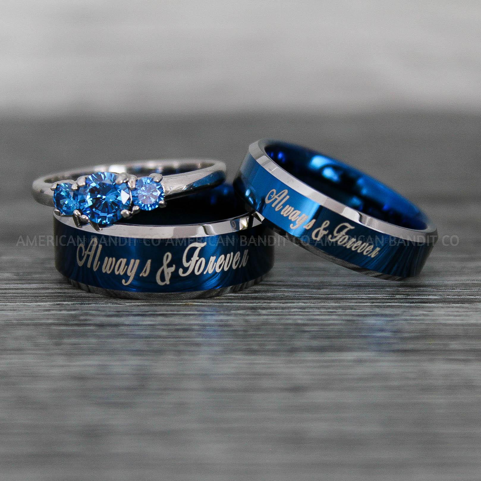 IMG_8630 Always and Forever Rings, Couple Rings, Couple Wedding Bands, Matching Couple Rings, Couple Jewelry, Blue Wedding Rings - Image 1