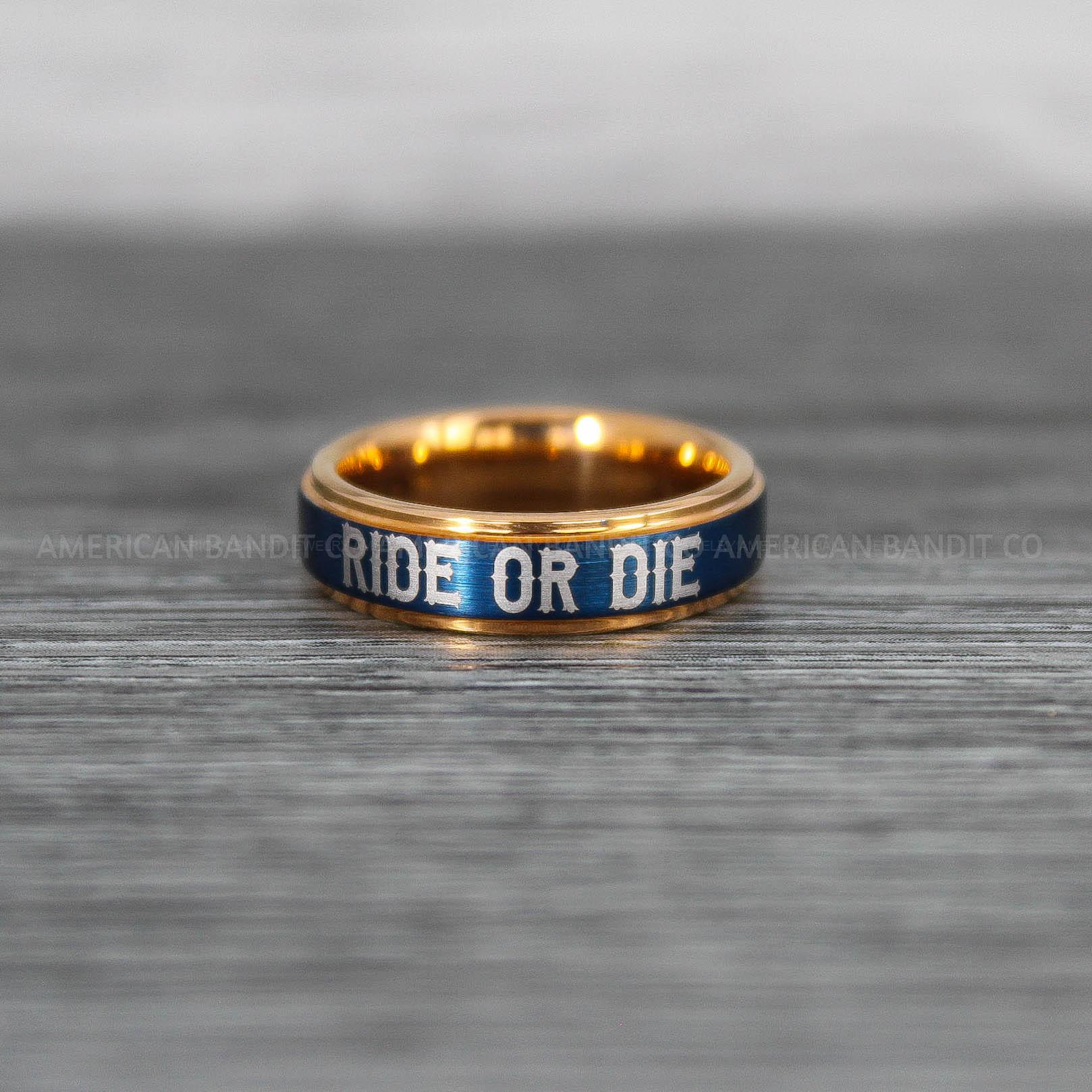 IMG_8631 Ride or Die Rings, Ride or Die, Ride or Die Wedding Rings, Ride or Die Wedding Bands, Rose Gold Wedding Rings, Blue Wedding Bands, Biker Rings - Image 1