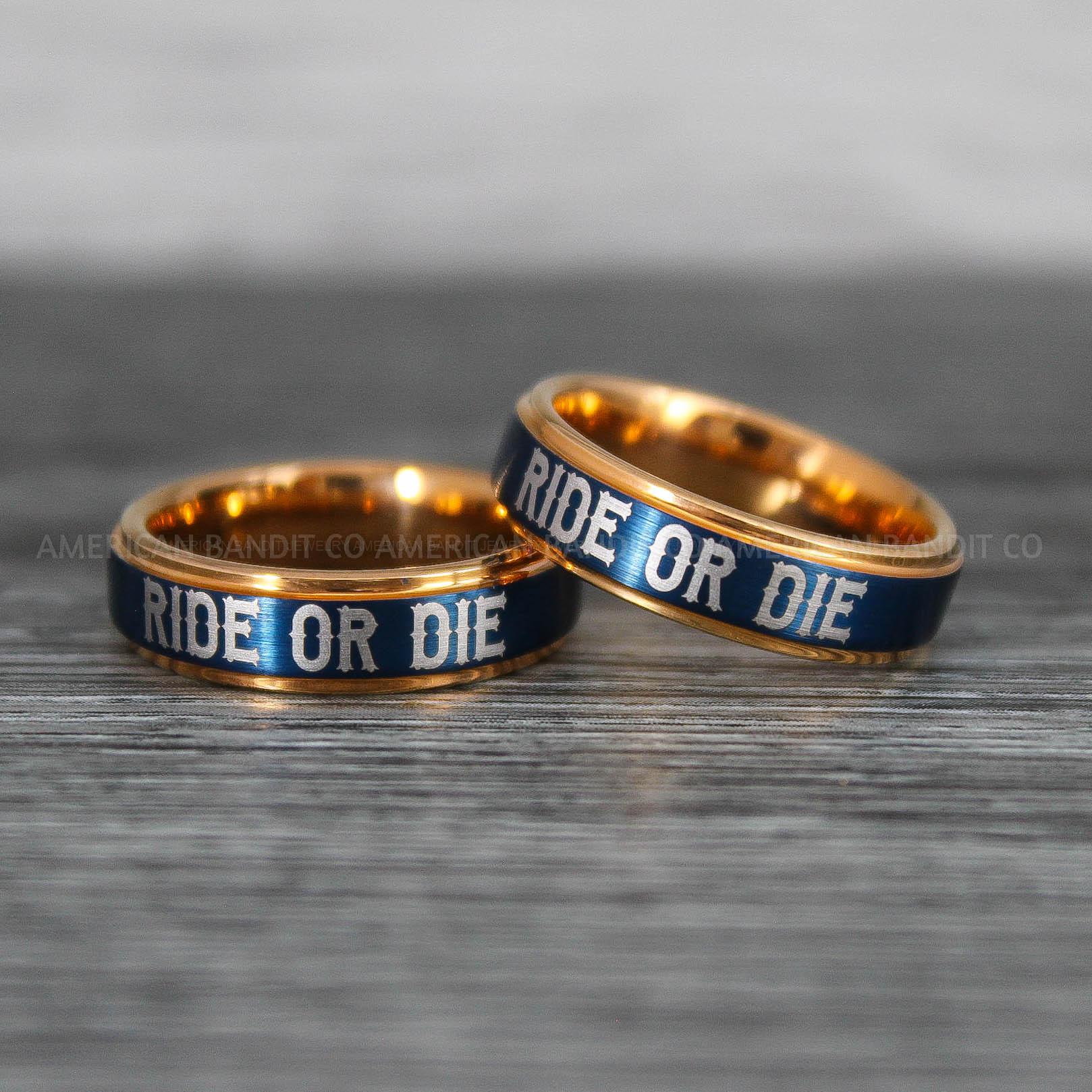 IMG_8632 Ride or Die Rings, Ride or Die, Ride or Die Wedding Rings, Ride or Die Wedding Bands, Rose Gold Wedding Rings, Blue Wedding Bands, Biker Rings - Image 1