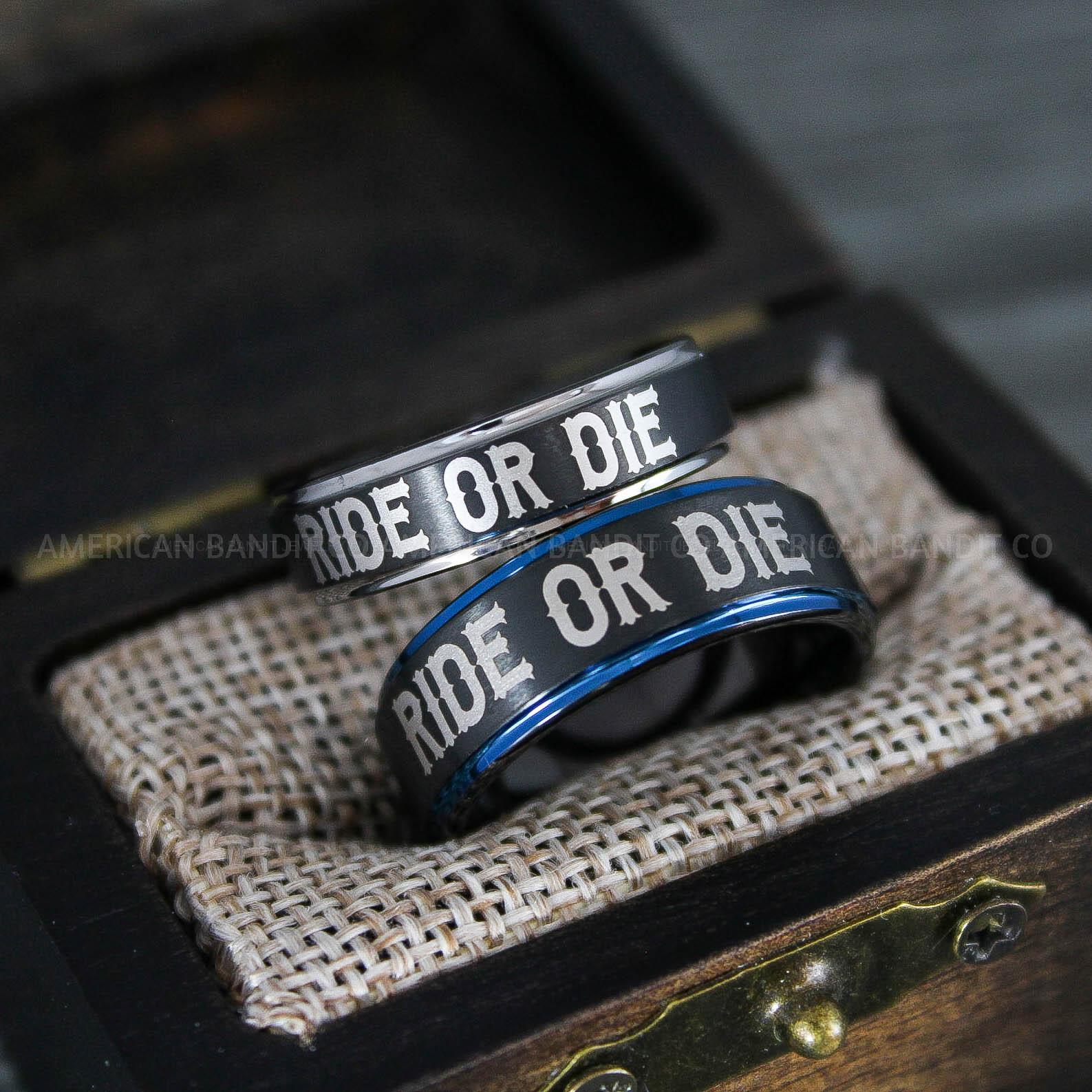 IMG_8642 Ride or Die Rings, Ride or Die, Ride or Die Wedding Rings, Ride or Die Wedding Bands, Black Wedding Rings, Black Wedding Bands, Biker Rings - Image 1