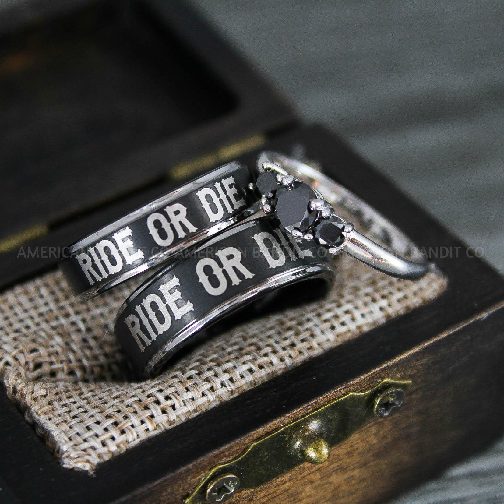 IMG_8645 Ride or Die Rings, Ride or Die, Ride or Die Wedding Rings, Ride or Die Wedding Bands, Black Wedding Rings, Black Wedding Bands, Biker Rings - Image 1