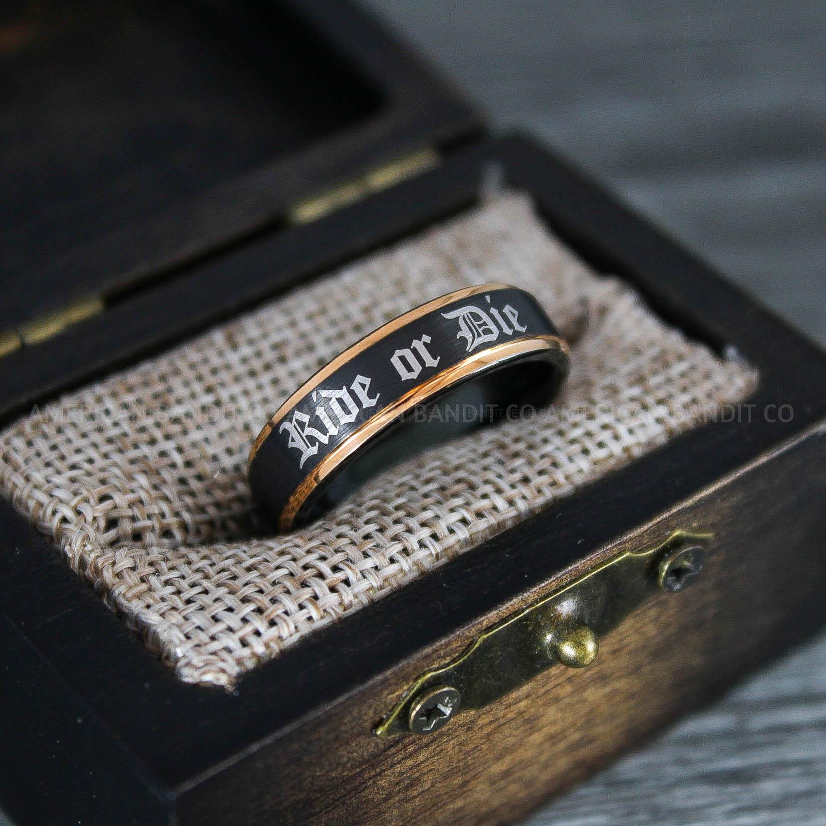 IMG_8649 Ride or Die Rings, Ride or Die, Ride or Die Wedding Rings, Ride or Die Wedding Bands, Black Wedding Rings, Blue Wedding Bands, Biker Rings - Image 1