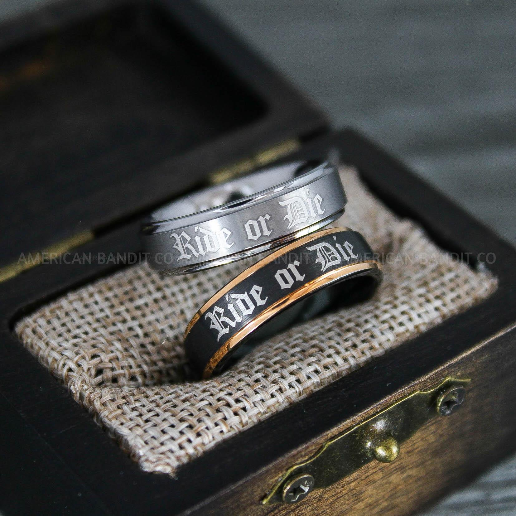 IMG_8650 Ride or Die Rings, Ride or Die, Ride or Die Wedding Rings, Ride or Die Wedding Bands, Black Wedding Rings, Black Wedding Bands, Biker Rings - Image 1