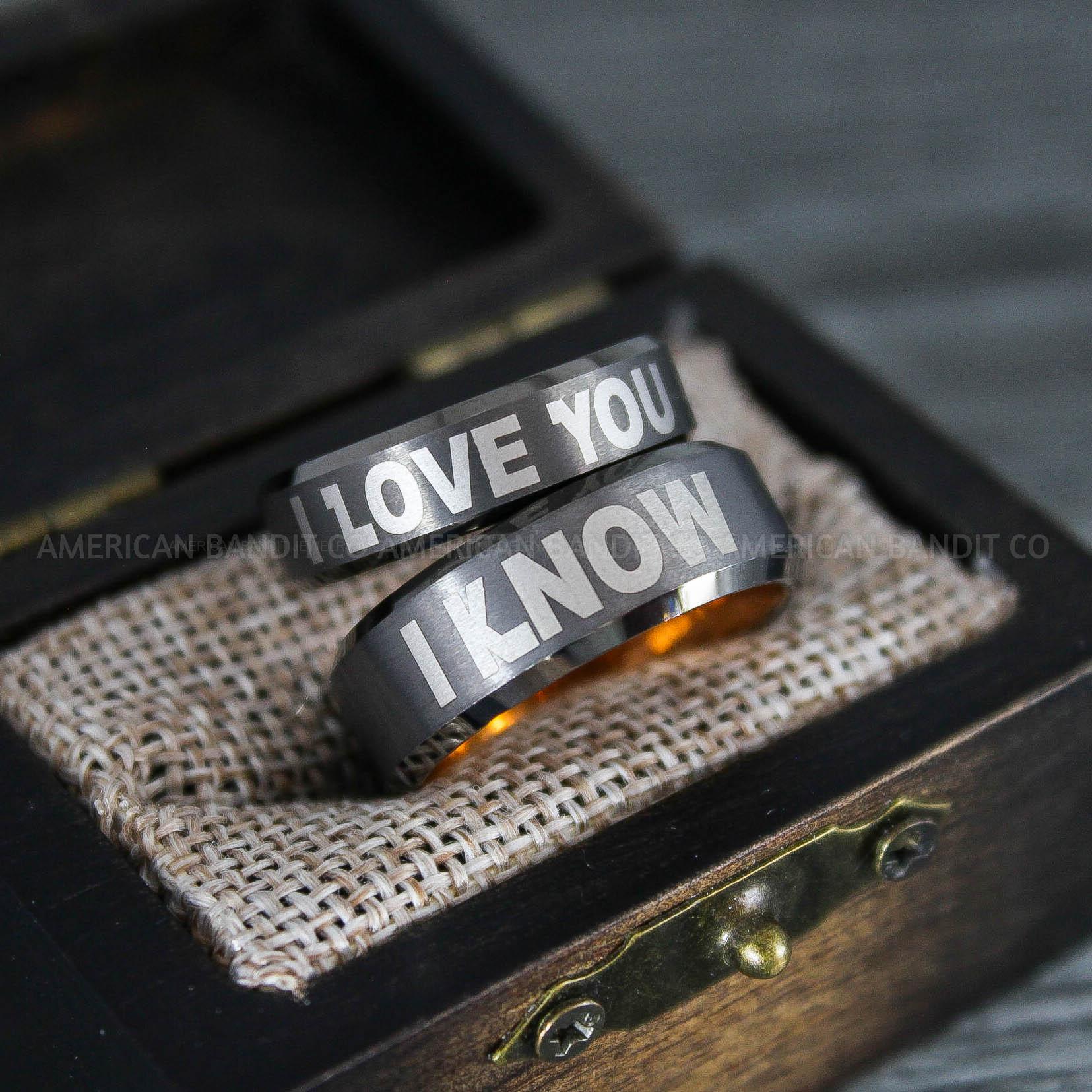 IMG_8653 I Love You I Know Rings, Aurebesh Rings, Gunmetal Wedding Bands, Aurebesh Wedding Bands, Aurebesh Wedding Rings, Aurebesh Jewelry - Image 1