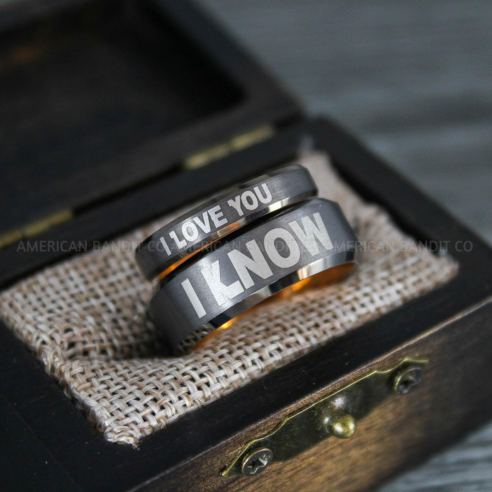 IMG_8654 I Love You I Know Rings, Aurebesh Rings, Gunmetal Wedding Bands, Aurebesh Wedding Bands, Aurebesh Wedding Rings, Aurebesh Jewelry - Image 1