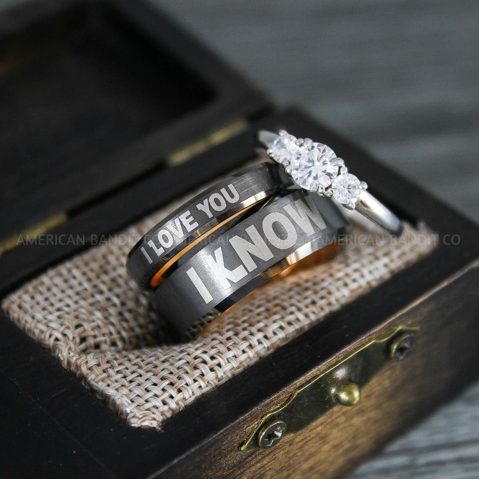 IMG_8656 I Love You I Know Rings, Aurebesh Rings, Gunmetal Wedding Bands, Aurebesh Wedding Bands, Aurebesh Wedding Rings, Aurebesh Jewelry - Image 1