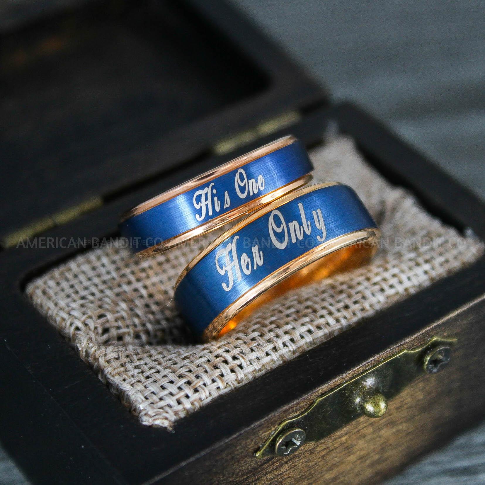 IMG_8658 His One Her Only Rings, Couple Rings, Couple Wedding Rings, Matching Rings, Matching Wedding Bands, Black Wedding Rings, Couple Jewelry - Image 1