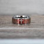 Cross Rings, Religious Rings, Red Wedding Band, Red Wedding Ring, Cross Wedding Band