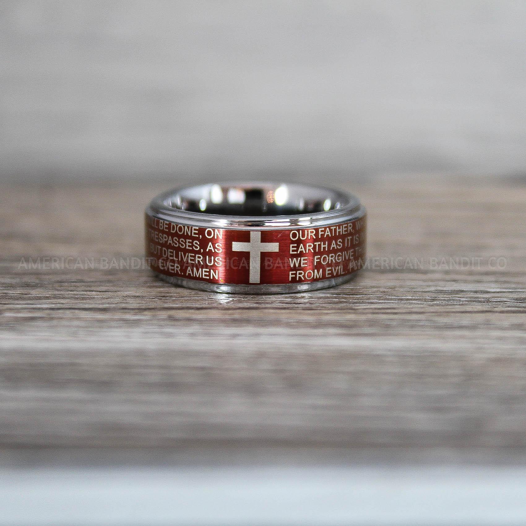 IMG_8716 Cross Rings, Religious Rings, Red Wedding Band, Red Wedding Ring, Cross Wedding Band - Image 1