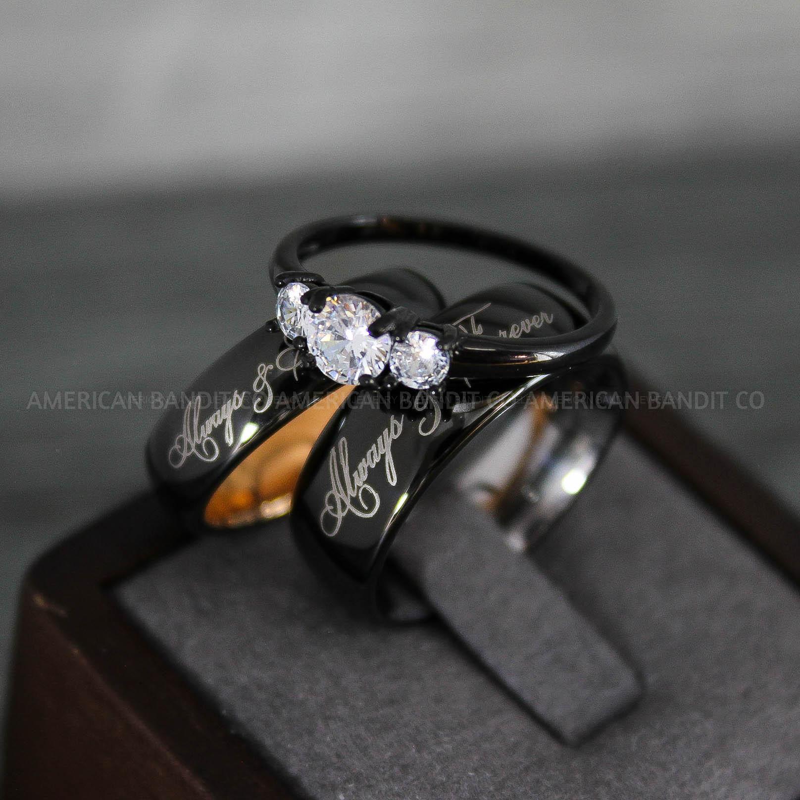 IMG_8774 Always and Forever Rings, Couple Rings, Couple Wedding Bands, Matching Couple Rings, Couple Jewelry, Black Wedding Rings - Image 1