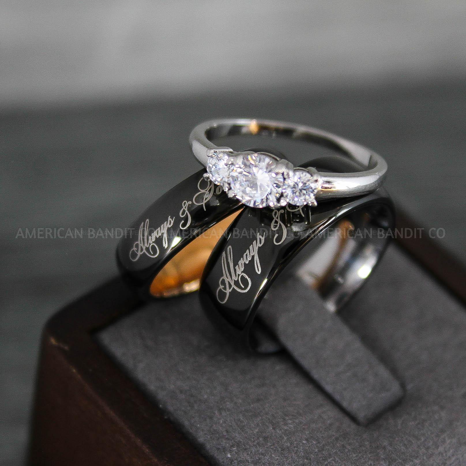 IMG_8775 Always and Forever Rings, Couple Rings, Couple Wedding Bands, Matching Couple Rings, Couple Jewelry, Black Wedding Rings - Image 1