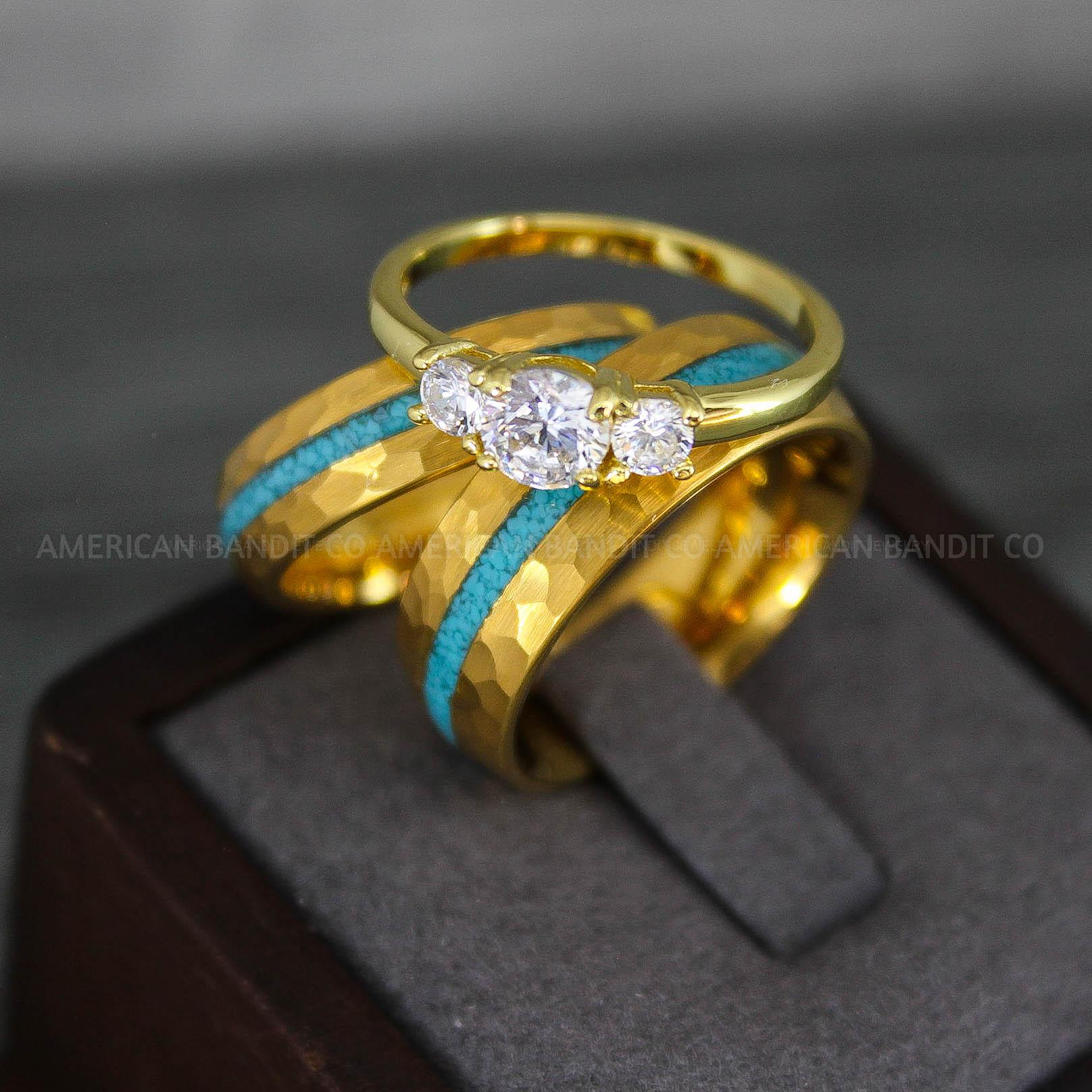 IMG_8778 Turquoise Rings, Turquoise Wedding Rings, Turquoise Wedding Bands, Turquoise Jewelry, Yellow Gold Wedding Rings, Yellow Gold Wedding Bands, Crushed Turquoise Rings - Image 1
