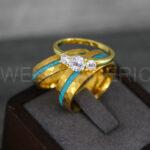 Turquoise Rings, Turquoise Wedding Rings, Turquoise Wedding Bands, Turquoise Jewelry, Yellow Gold Wedding Rings, Yellow Gold Wedding Bands, Crushed Turquoise Rings - Image 5