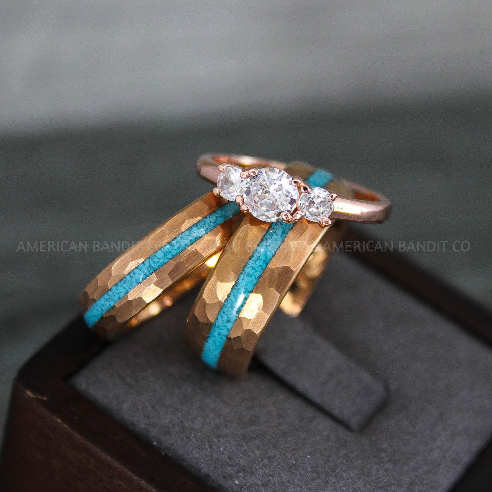 IMG_8780 Turquoise Rings, Turquoise Wedding Rings, Turquoise Wedding Bands, Turquoise Jewelry, Rose Gold Wedding Rings, Rose Gold Wedding Bands, Crushed Turquoise Rings - Image 1