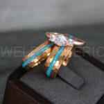 Turquoise Rings, Turquoise Wedding Rings, Turquoise Wedding Bands, Turquoise Jewelry, Rose Gold Wedding Rings, Rose Gold Wedding Bands, Crushed Turquoise Rings - Image 5