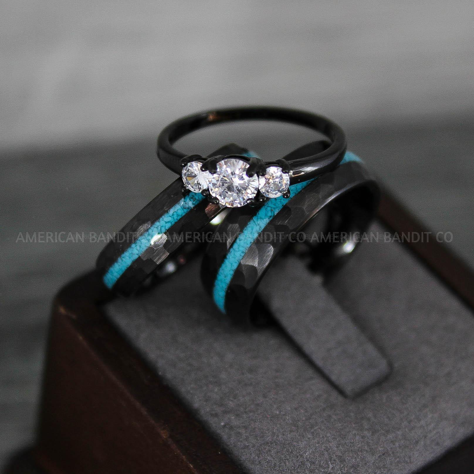 IMG_8783 Turquoise Rings, Turquoise Wedding Rings, Turquoise Wedding Bands, Turquoise Jewelry, Black Wedding Rings, Black Wedding Bands, Crushed Turquoise Rings - Image 1