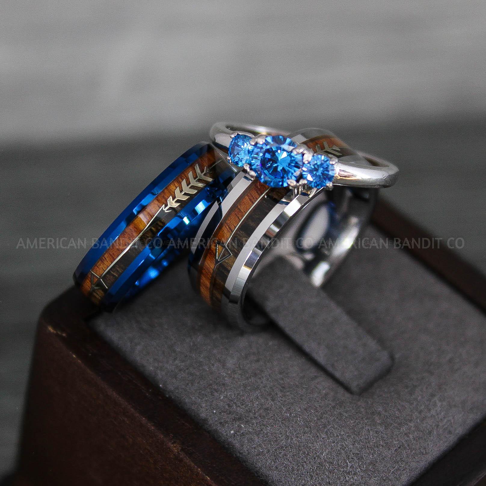 IMG_8792 Wood Rings, Wood Wedding Bands, Wood Wedding Rings, Blue Wedding Rings, Blue Wedding Bands - Image 1