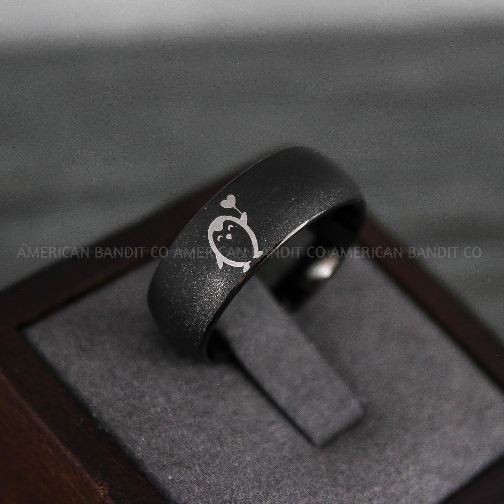 IMG_8800 Penguin Ring, Penguin Jewelry, Penguins Wedding Ring, Penguins Wedding Band, Black Wedding Band, Black Wedding Ring, Penguins Jewelry - Image 1