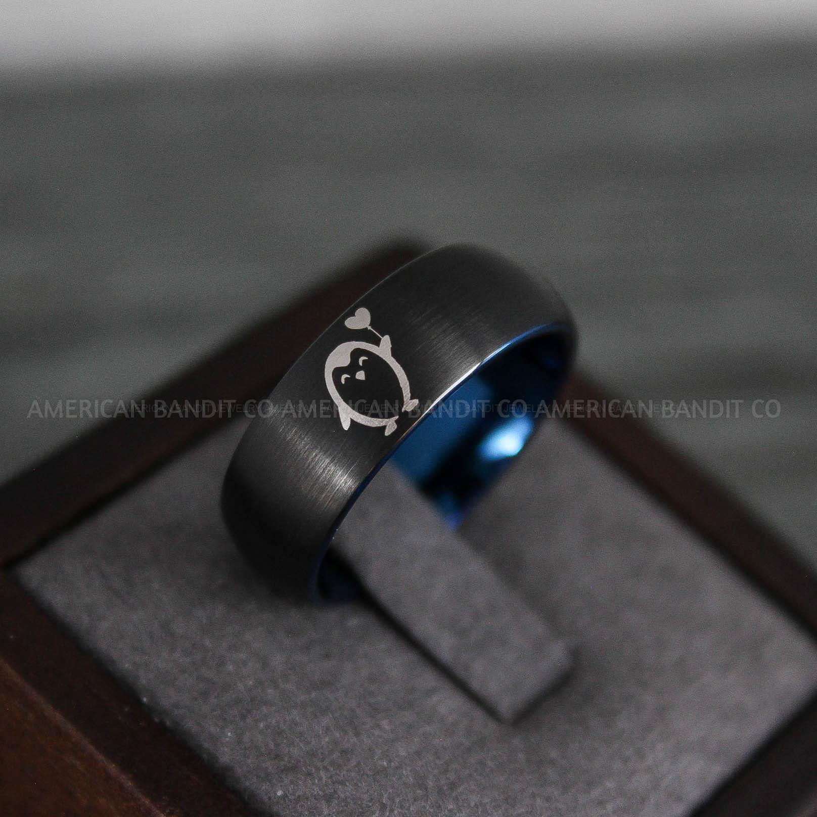 IMG_8801 Penguin Ring, Penguin Jewelry, Penguins Wedding Ring, Penguins Wedding Band, Black Wedding Band, Black Wedding Ring, Penguins Jewelry - Image 1
