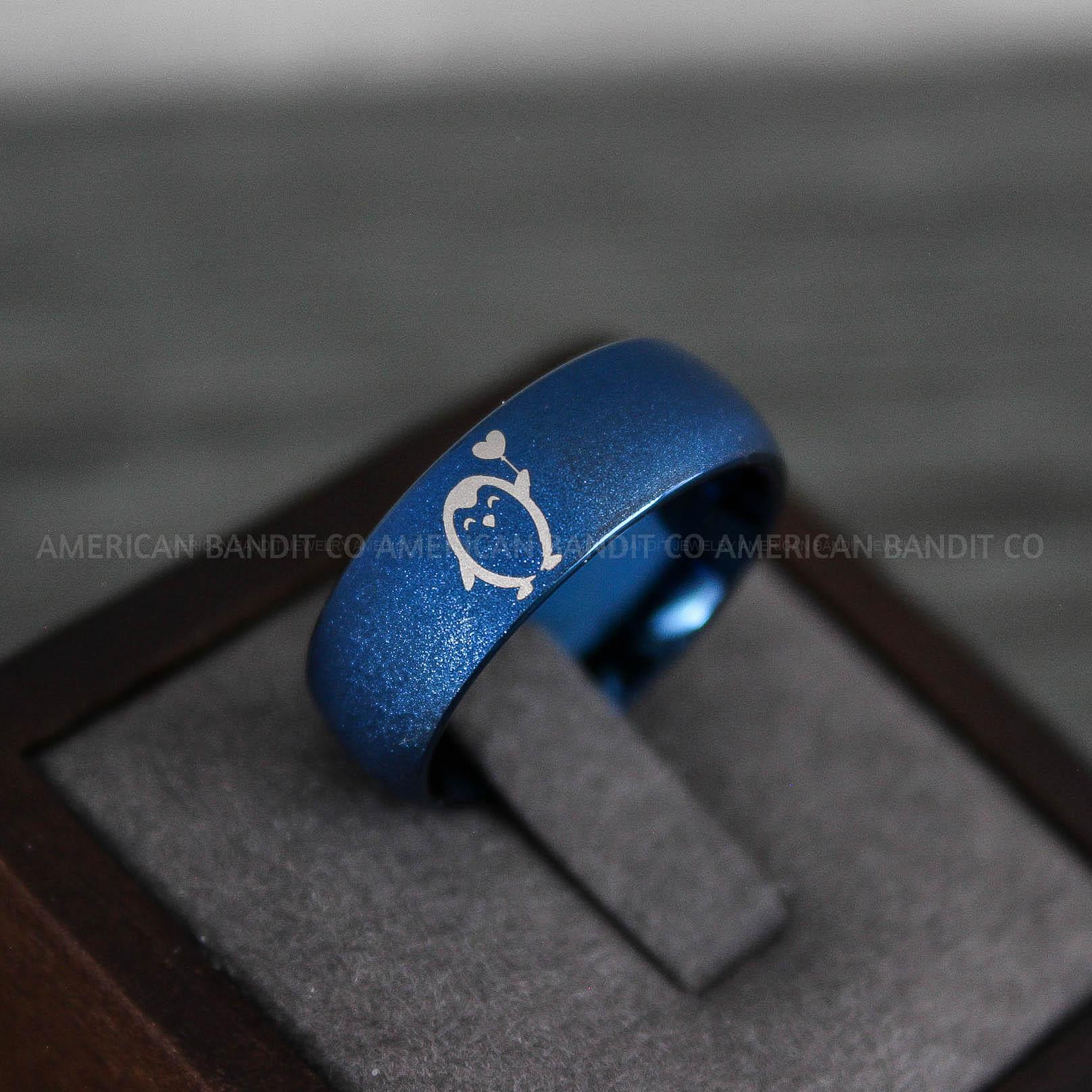 IMG_8802 Penguin Ring, Penguin Jewelry, Penguins Wedding Ring, Penguins Wedding Band, Blue Wedding Band, Blue Wedding Ring, Penguins Jewelry - Image 1