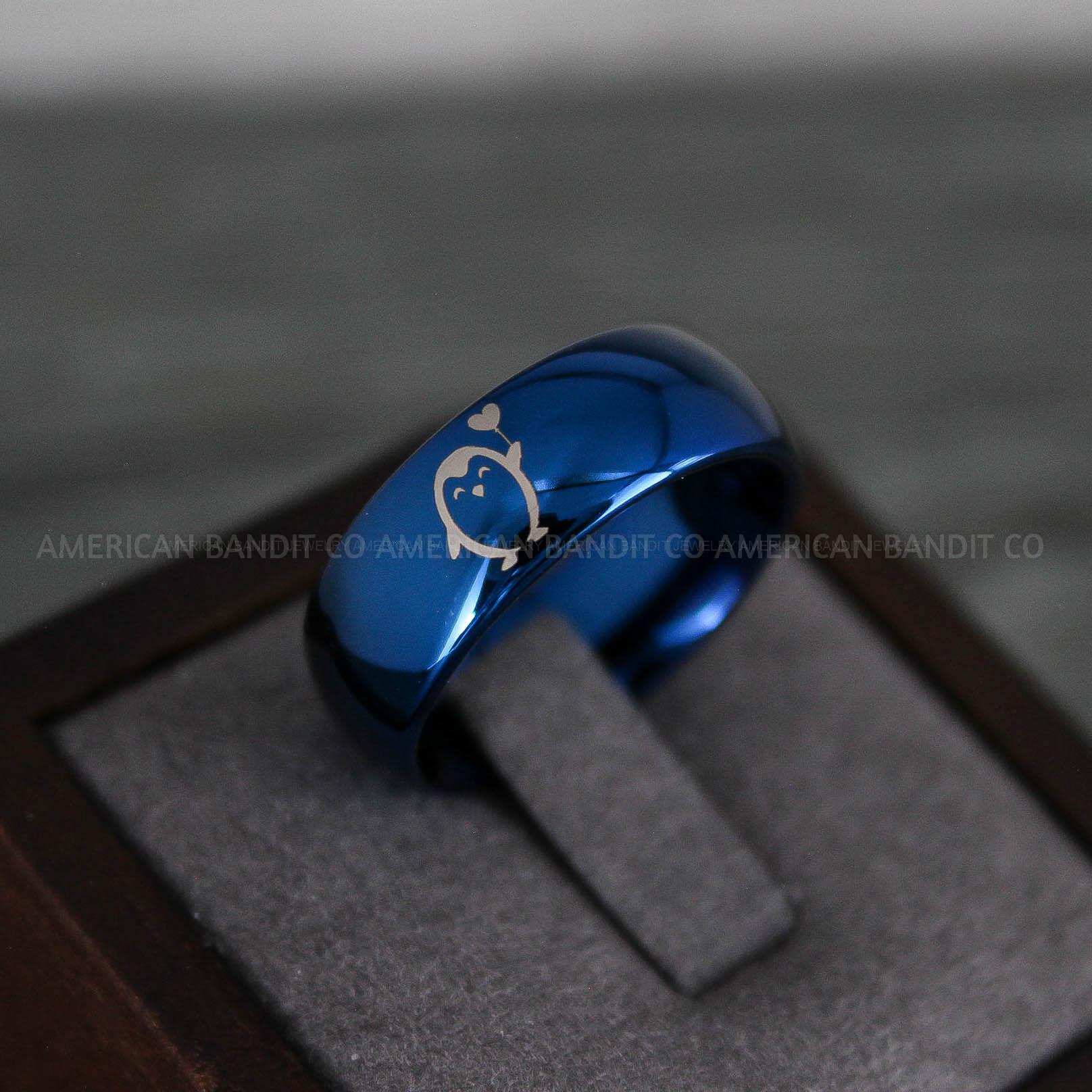 IMG_8806 Penguin Ring, Penguin Jewelry, Penguins Wedding Ring, Penguins Wedding Band, Blue Wedding Band, Blue Wedding Ring, Penguins Jewelry - Image 1