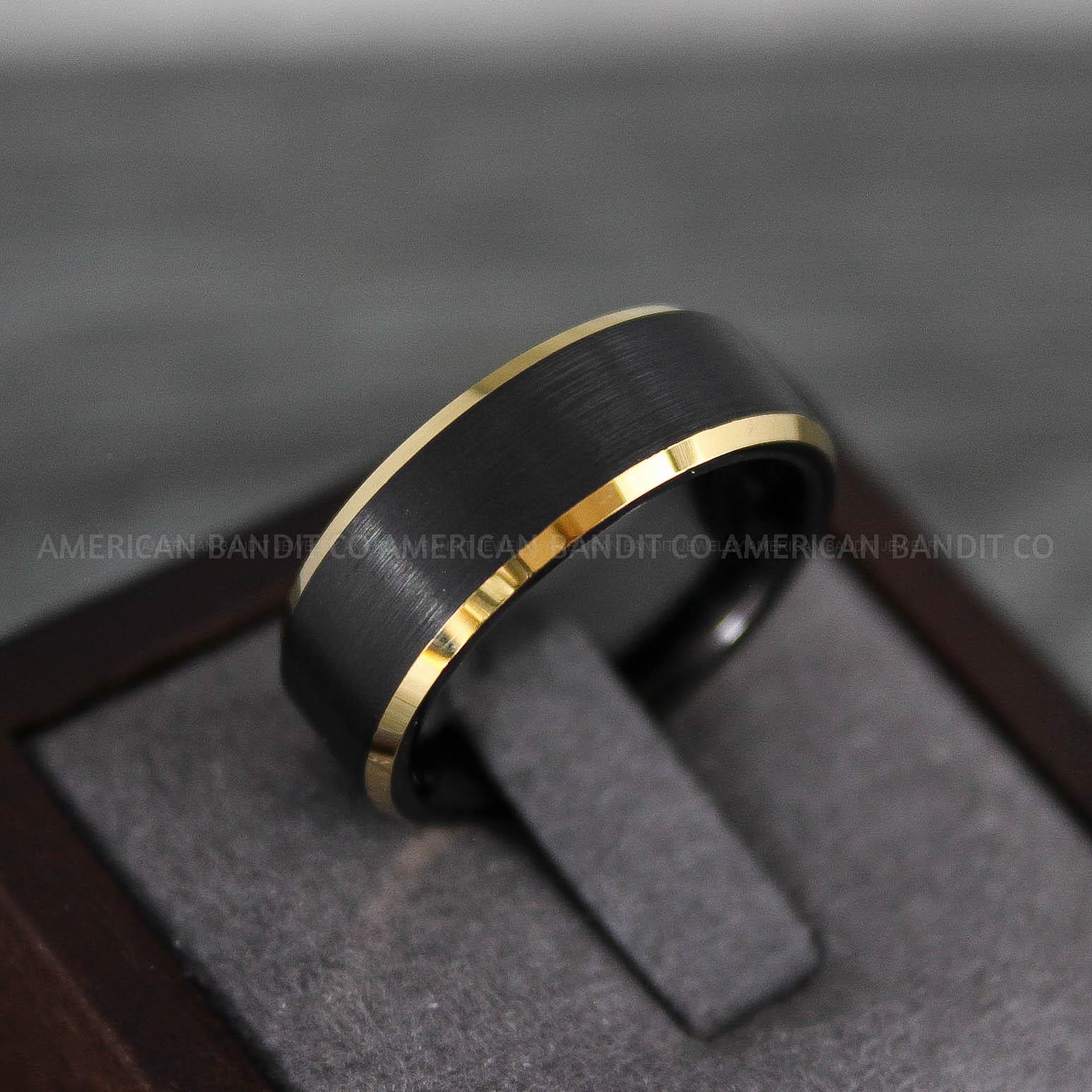 IMG_8815 Black Wedding Band, Black Wedding Ring, His Wedding Band, His Wedding Ring, Groom Gold Wedding Ring - Image 1
