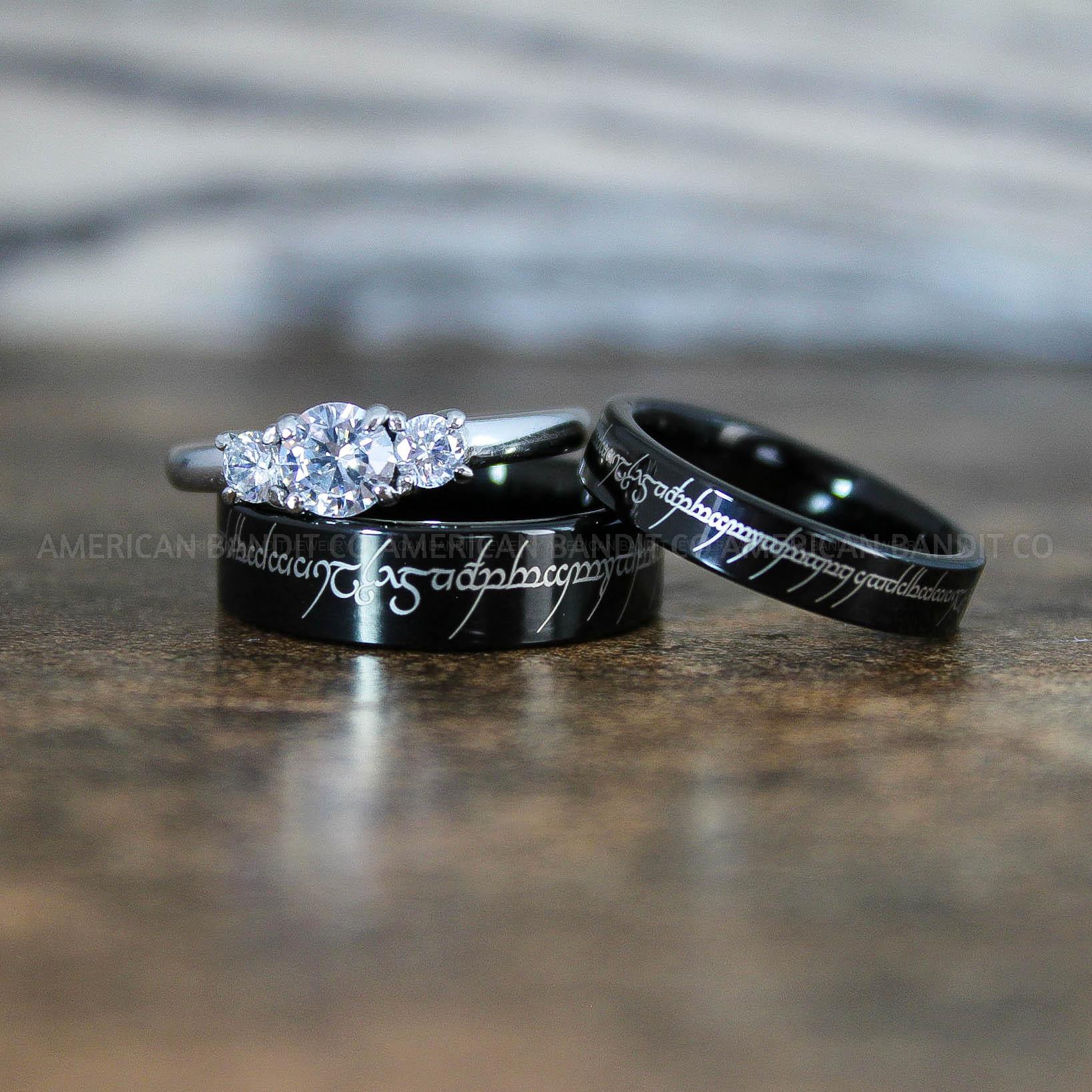 IMG_8944 Elvish Rings, Elvish Wedding Rings, Elvish Wedding Bands, Elvish Jewelry, Black Wedding Rings - Image 1
