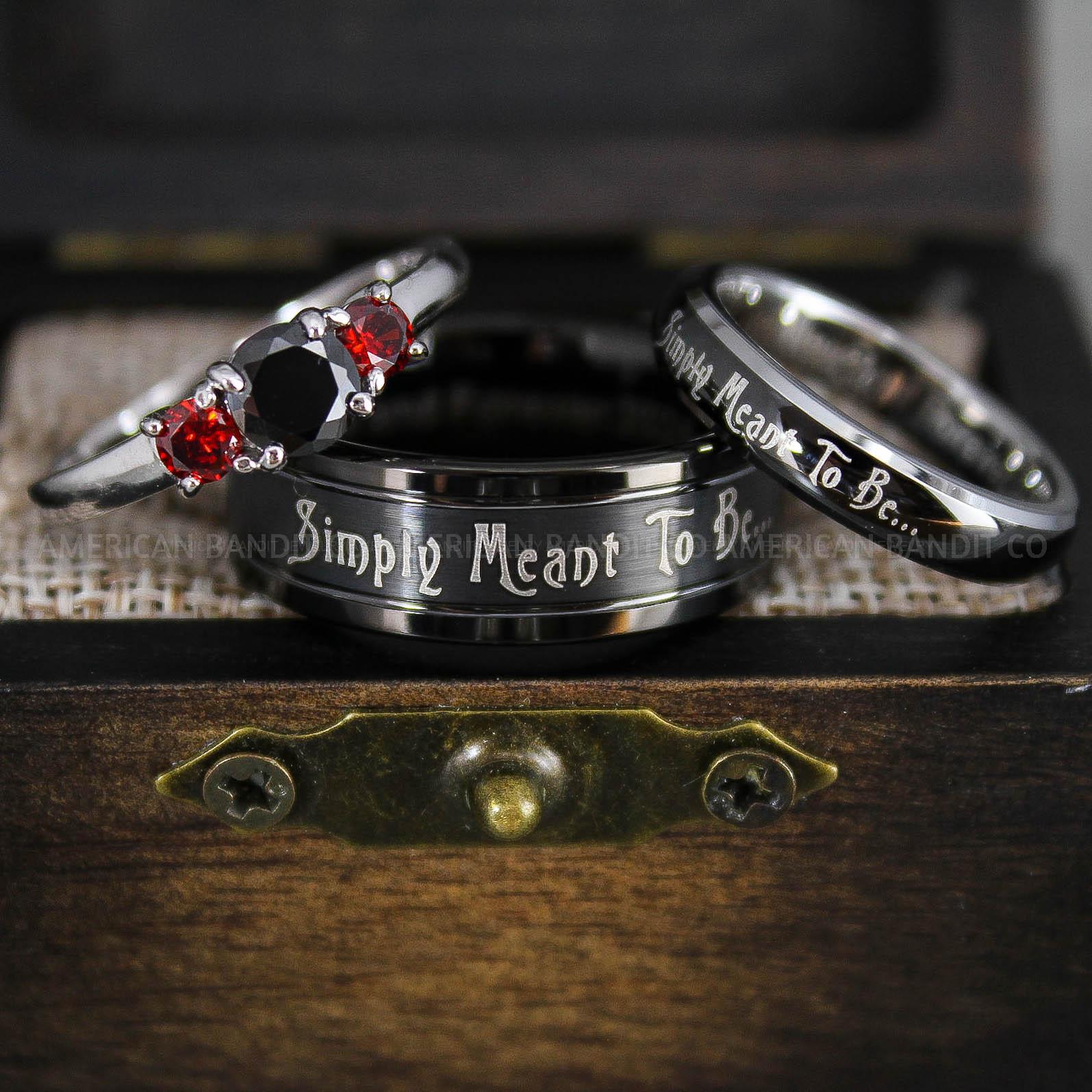 IMG_8961 Simply Meant To Be Rings, Black Wedding Bands, Black Wedding Rings, Jack and Sally Rings, Jack and Sally Wedding Rings - Image 1