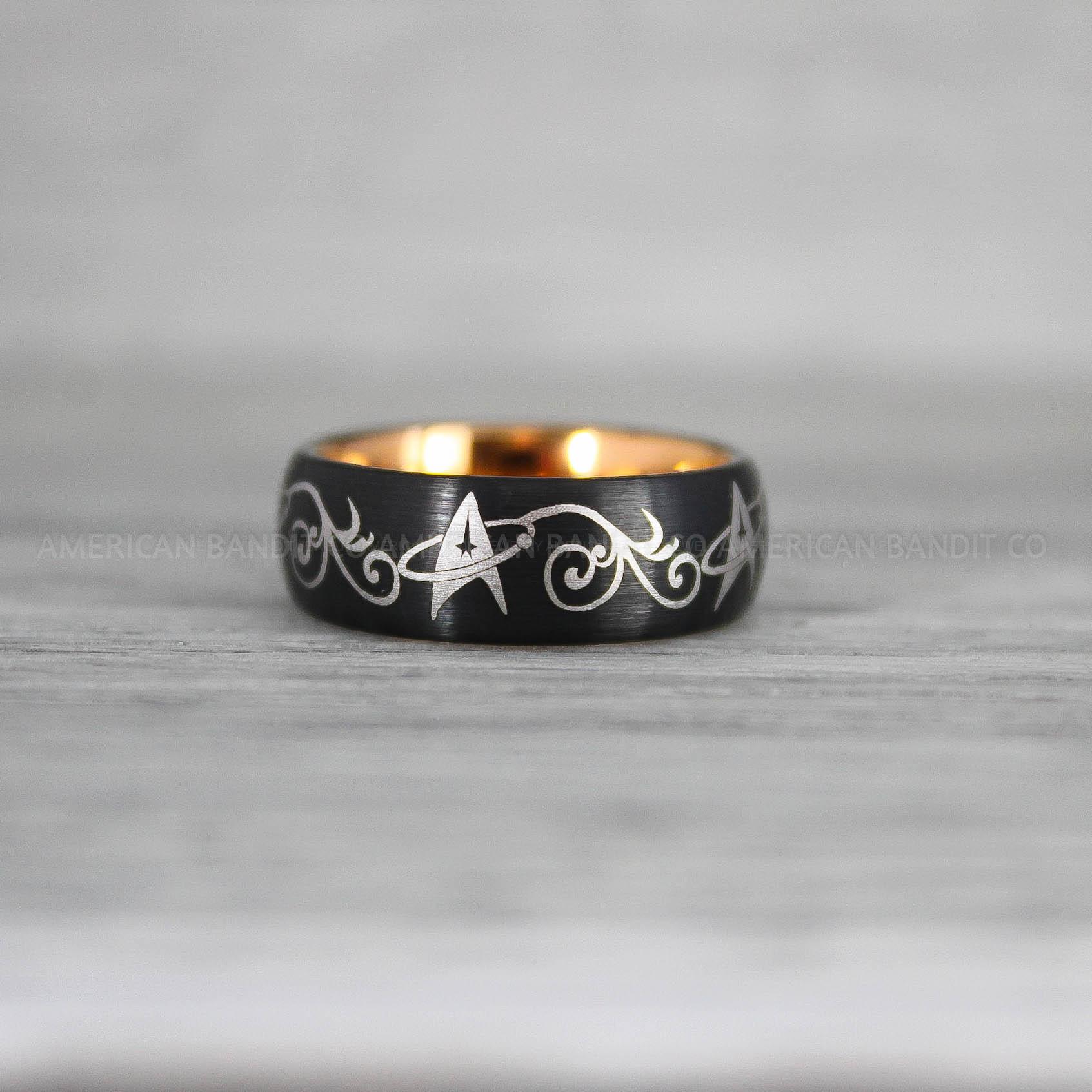 IMG_8965 Star Trek Ring, Star Trek Wedding Band, Black Star Trek Wedding Ring, Star Trek Wedding Ring, Star Trek Jewelry - Image 1